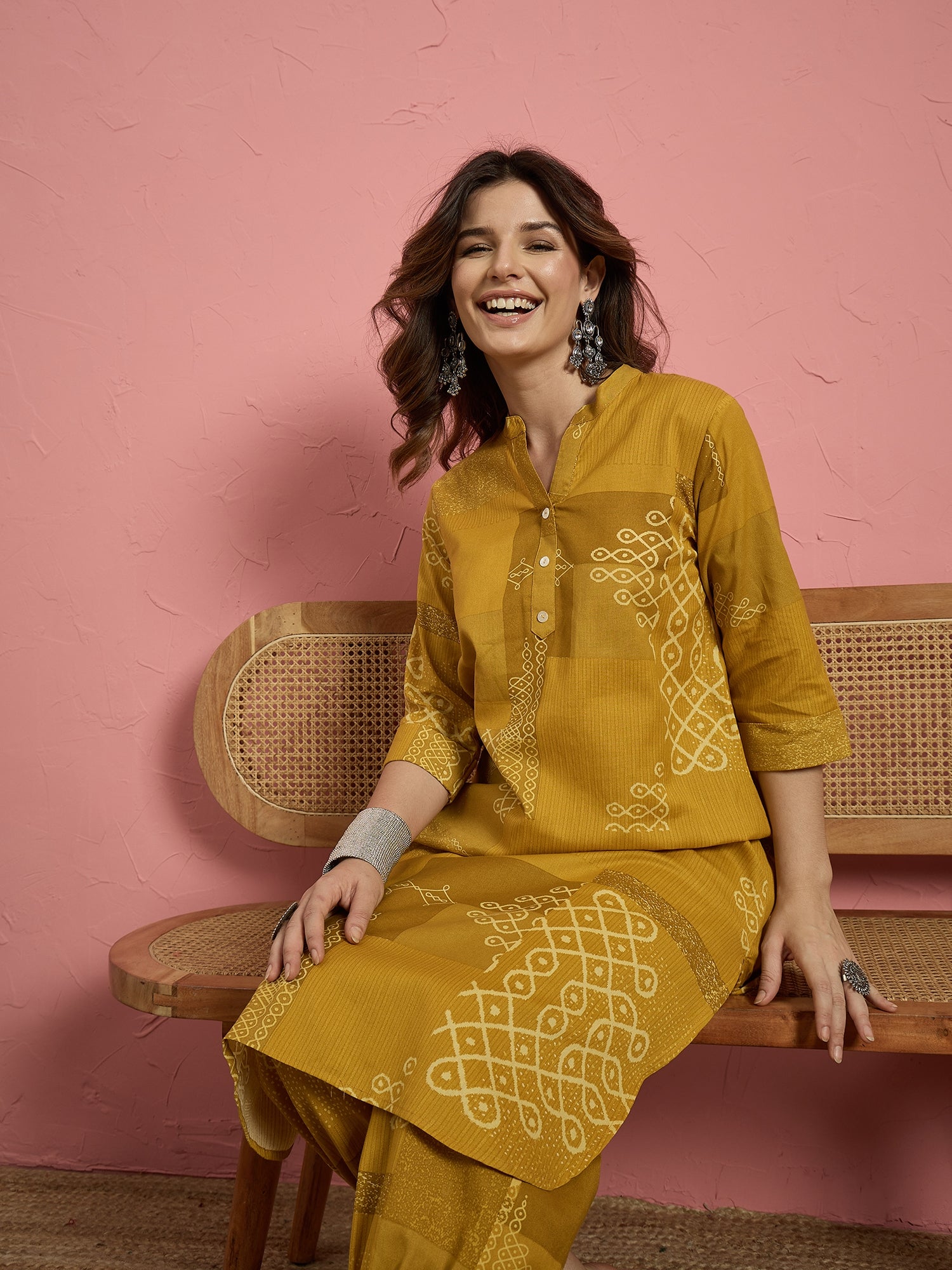 Mustard Geometry Button Afghani Set (To be dispatched in 7 -10 days)