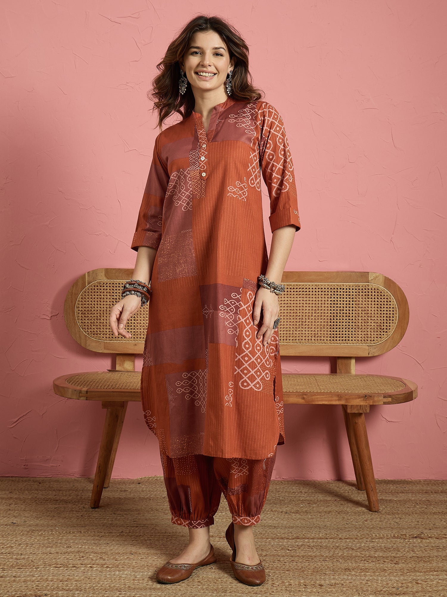 Rust Geometry Button Afghani Set (To be dispatched in 7 -10 days)