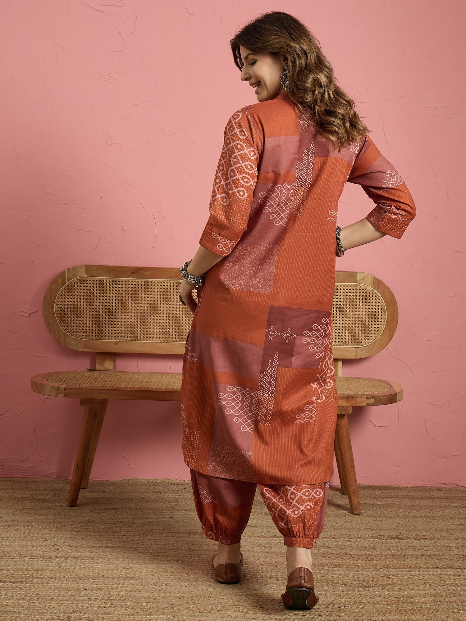 Rust Geometry Button Afghani Set (To be dispatched in 7 -10 days)
