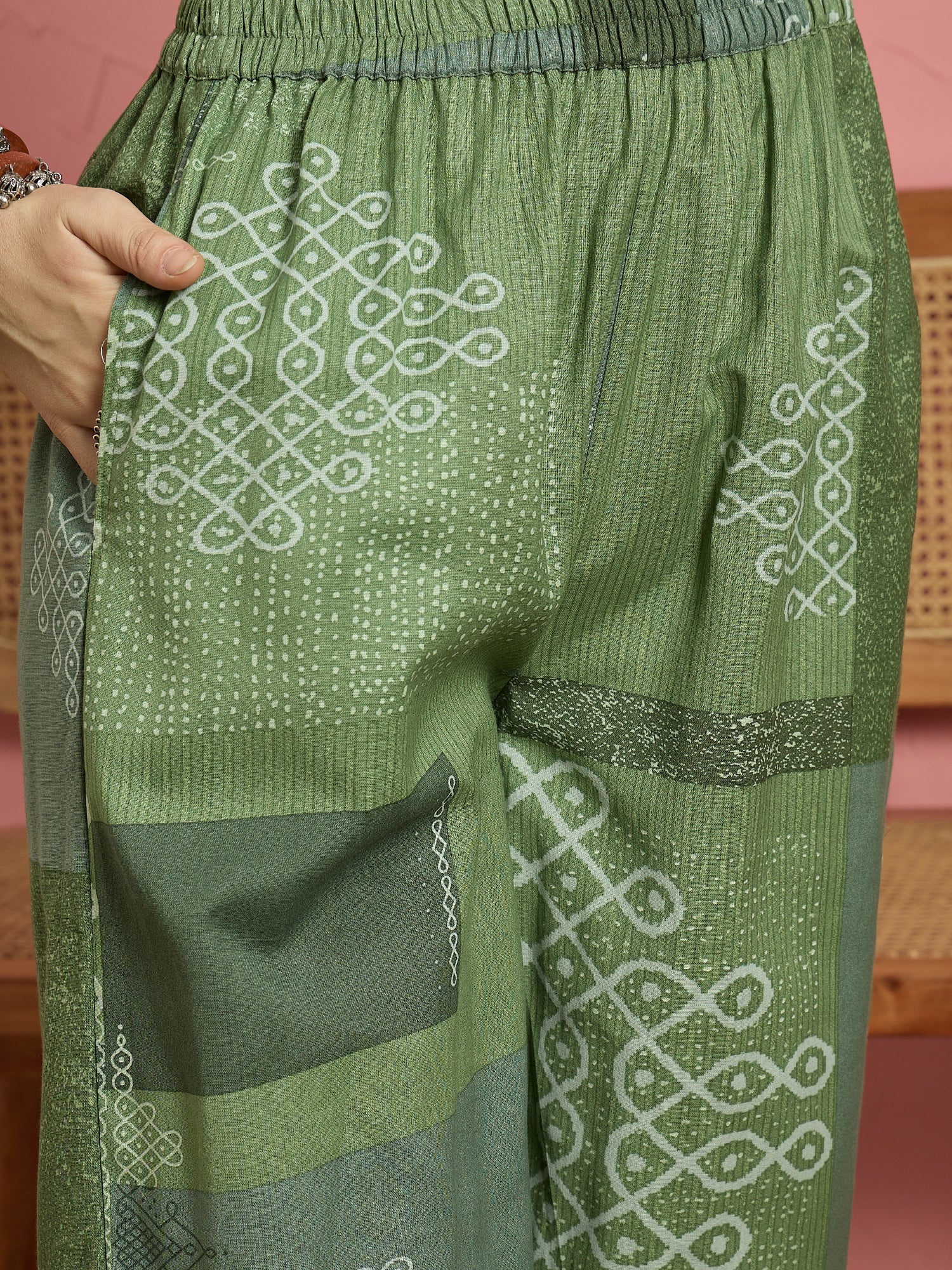 Green Geometry Button Afghani Set (To be dispatched in 7 -10 days)