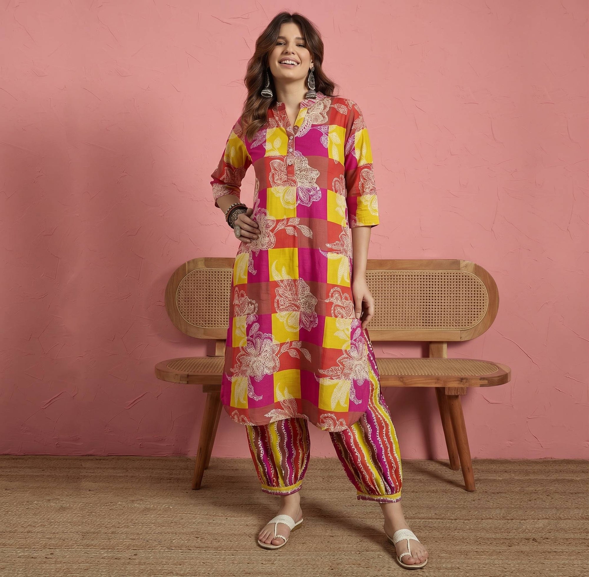 Multi Bright Print Kurta Afghani Set (To be dispatched in 7 -10 days)