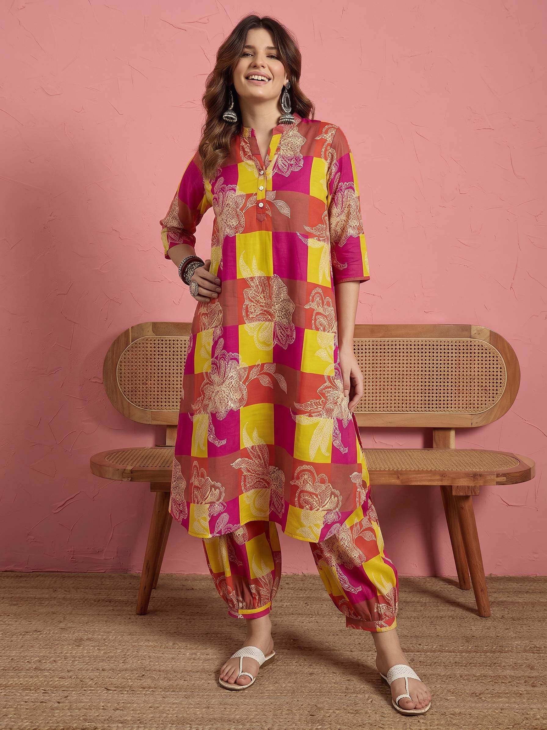 Multi Bright Print Kurta Afghani Set (To be dispatched in 7 -10 days)