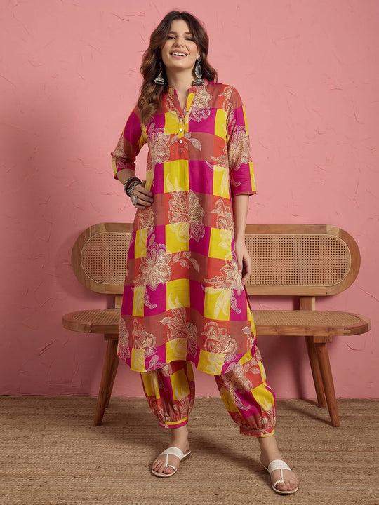 Multi Bright Print Kurta Afghani Set (To be dispatched in 7 -10 days)