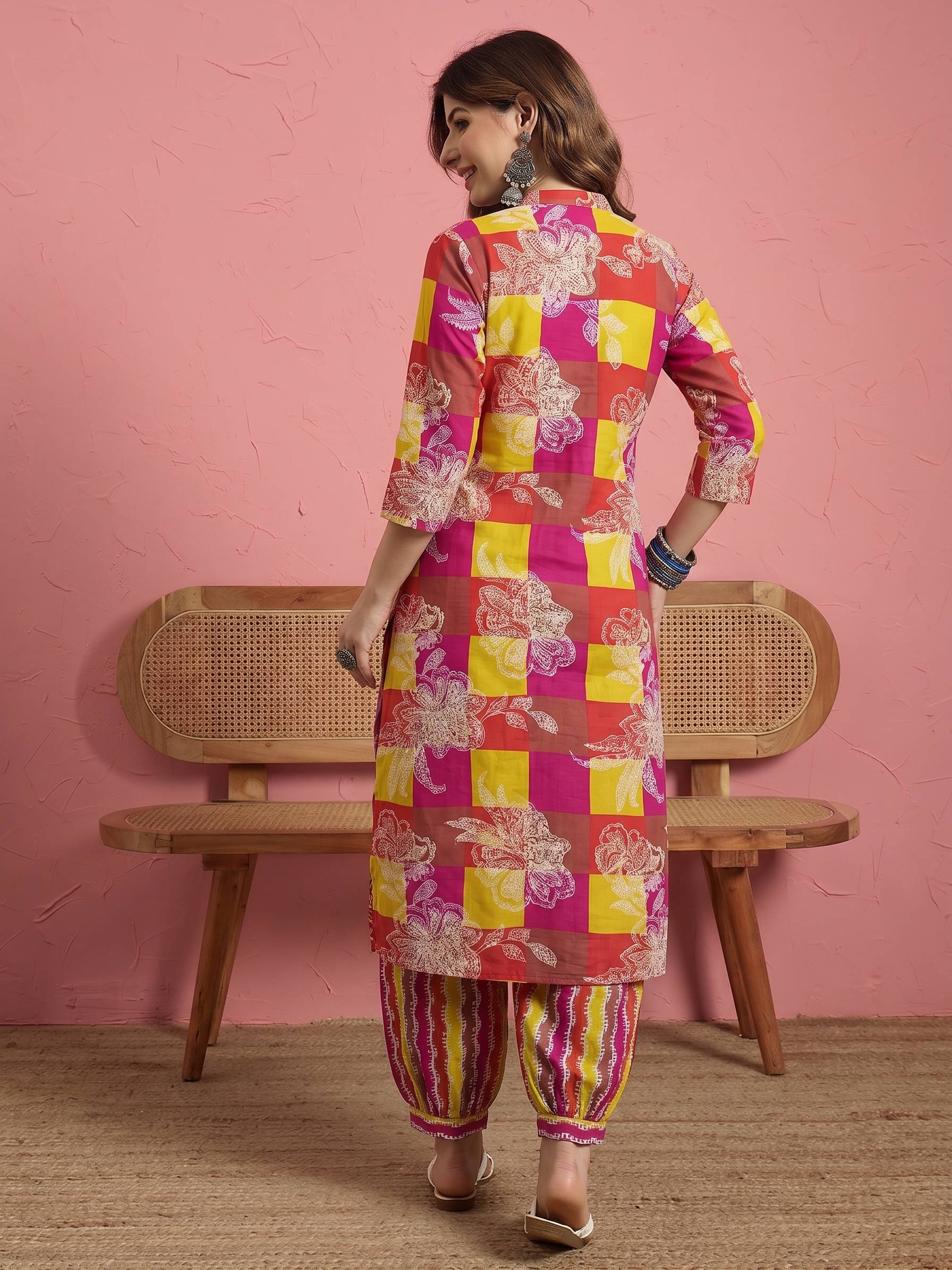 Multi Bright Print Kurta Afghani Set (To be dispatched in 7 -10 days)
