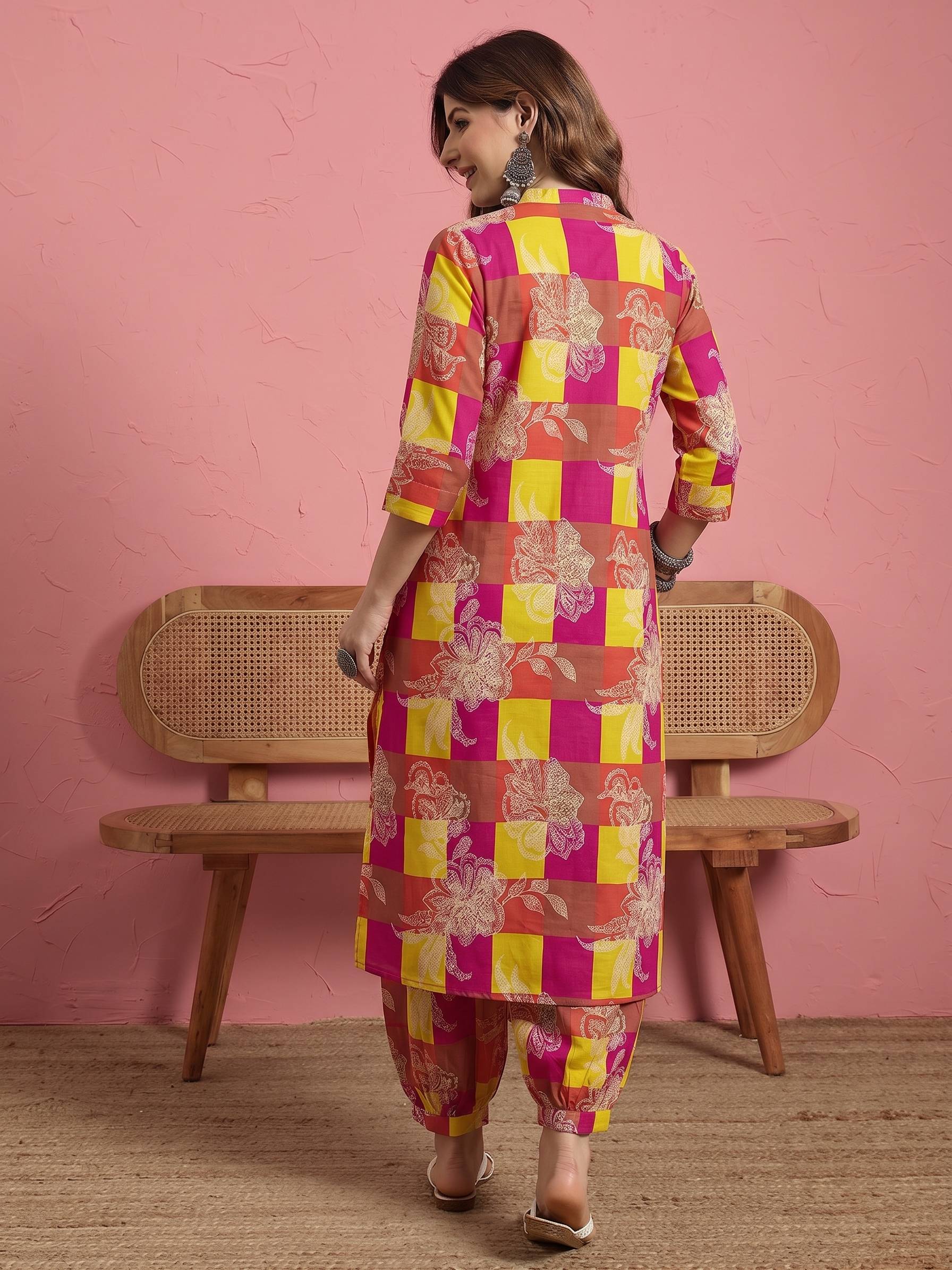 Multi Bright Print Kurta Afghani Set (To be dispatched in 7 -10 days)