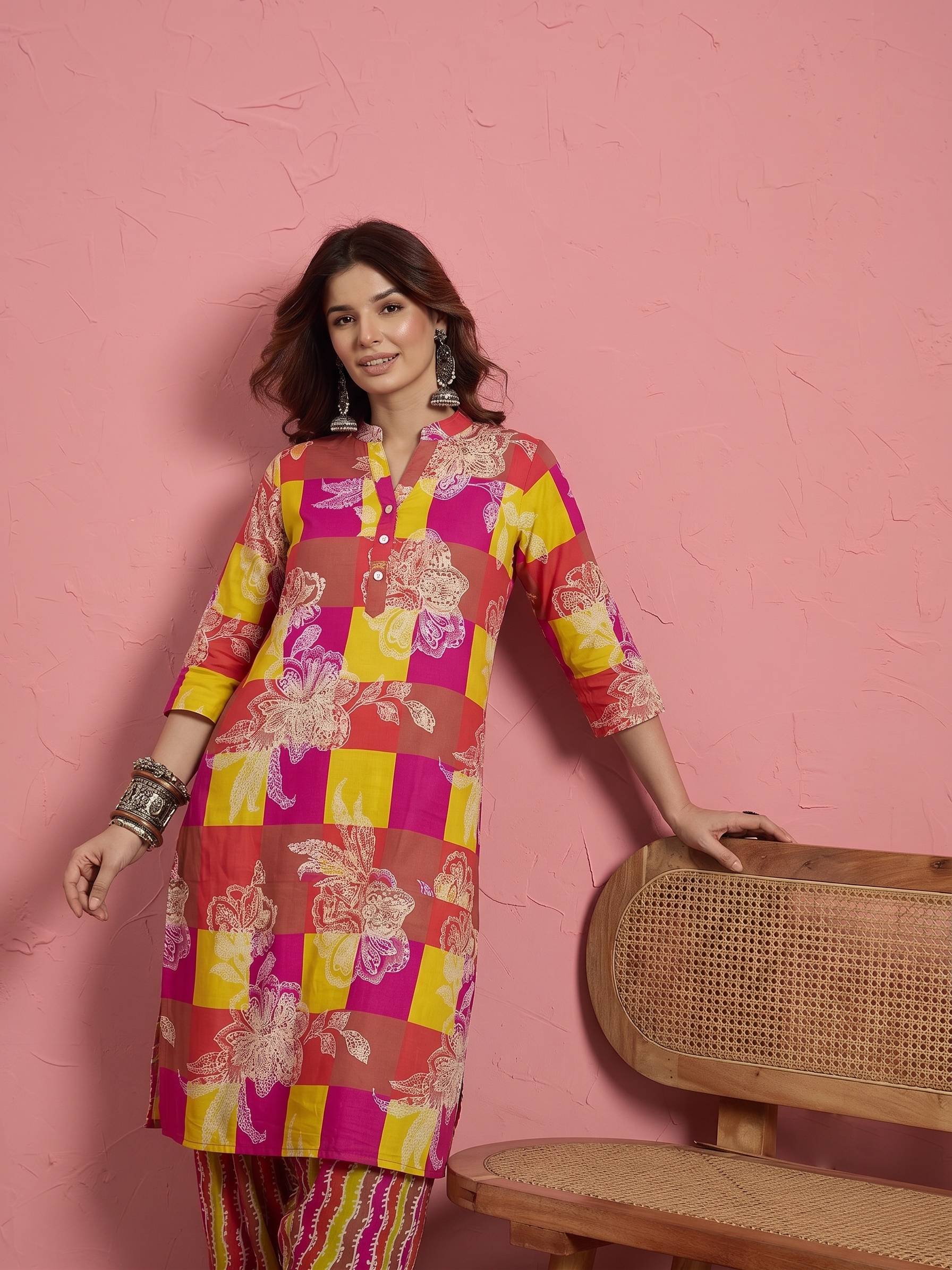 Multi Bright Print Kurta Afghani Set (To be dispatched in 7 -10 days)