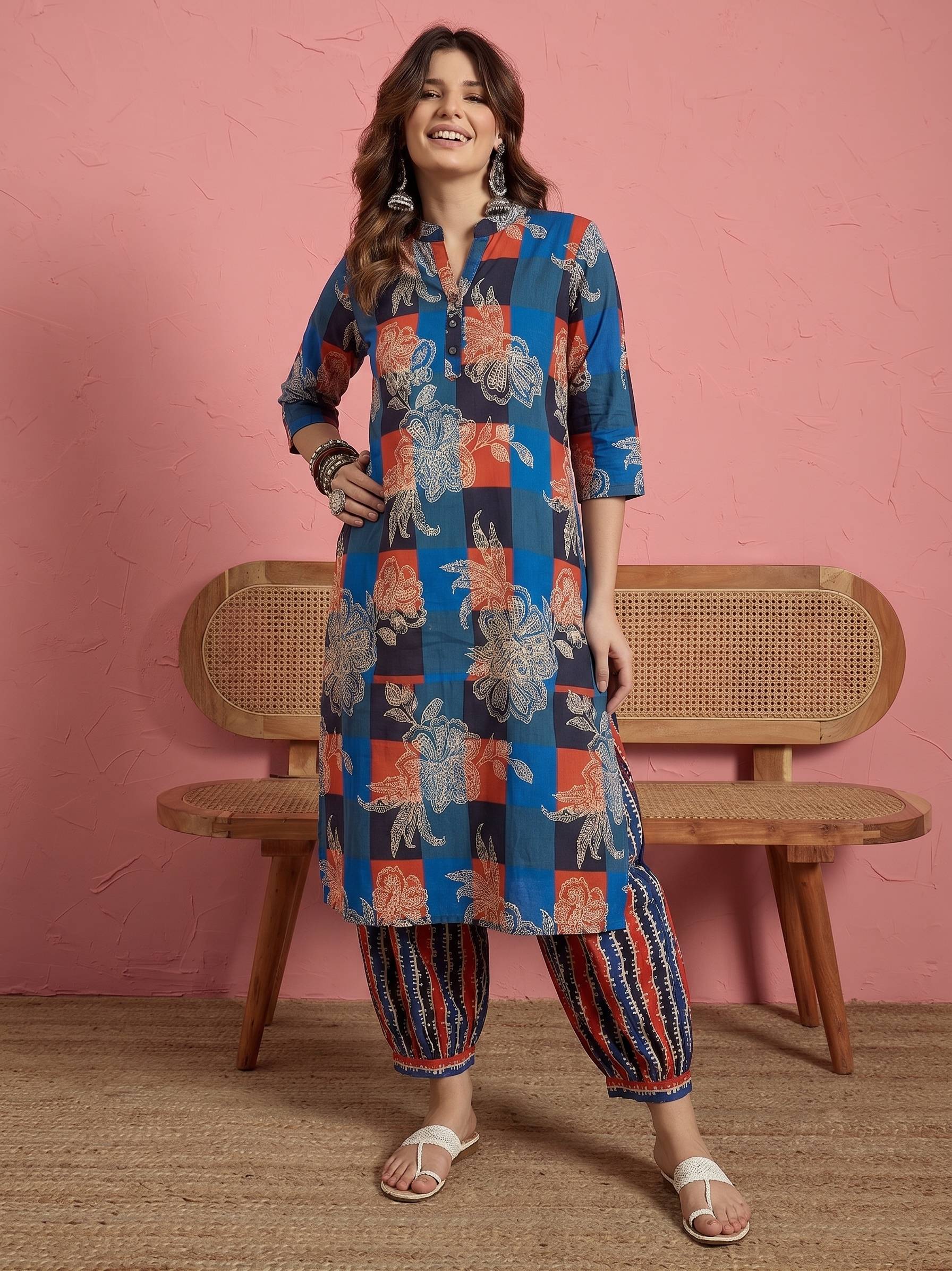 Multi Dark Print Kurta Afghani Set (To be dispatched in 7 -10 days)