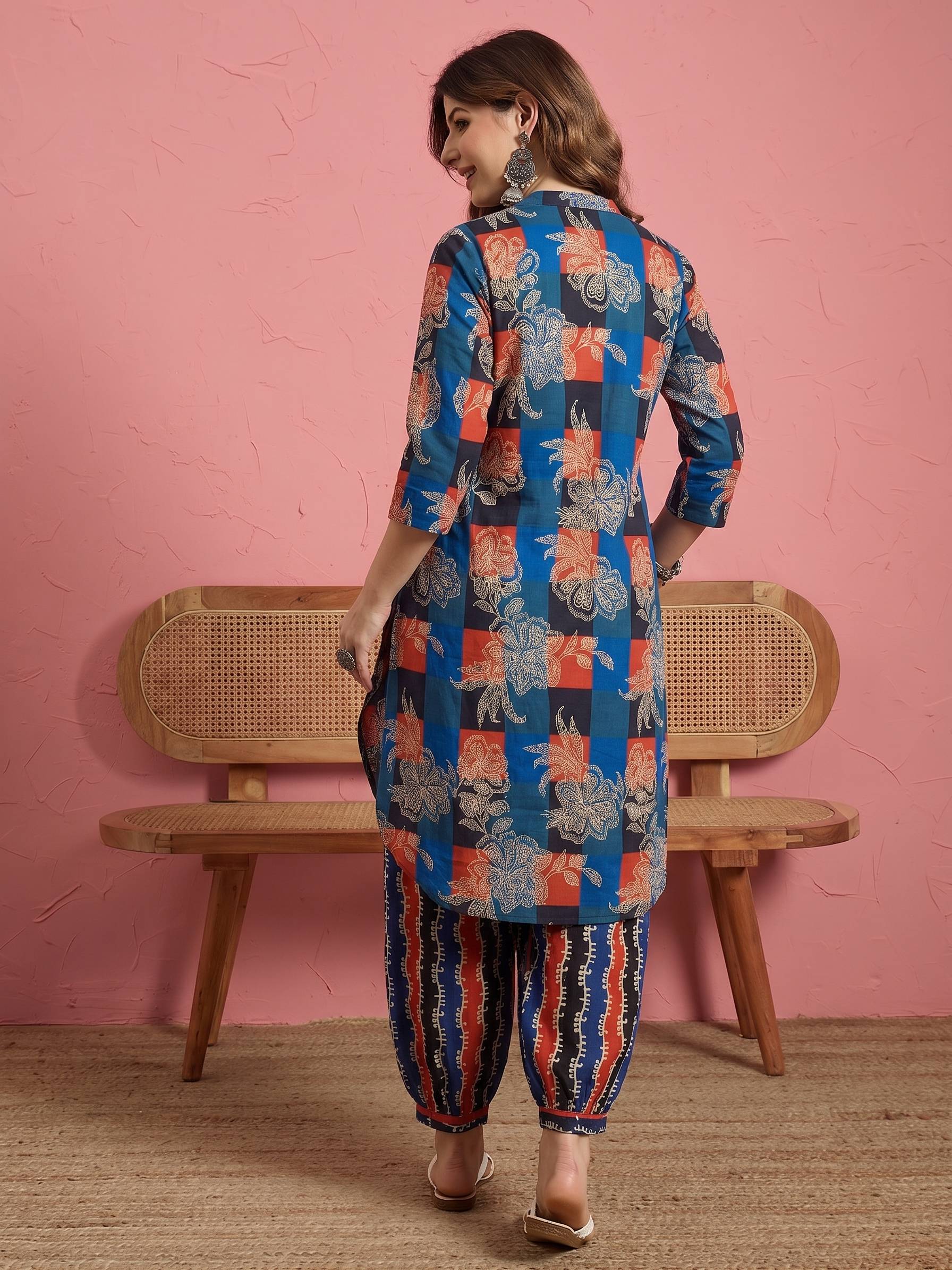 Multi Dark Print Kurta Afghani Set (To be dispatched in 7 -10 days)