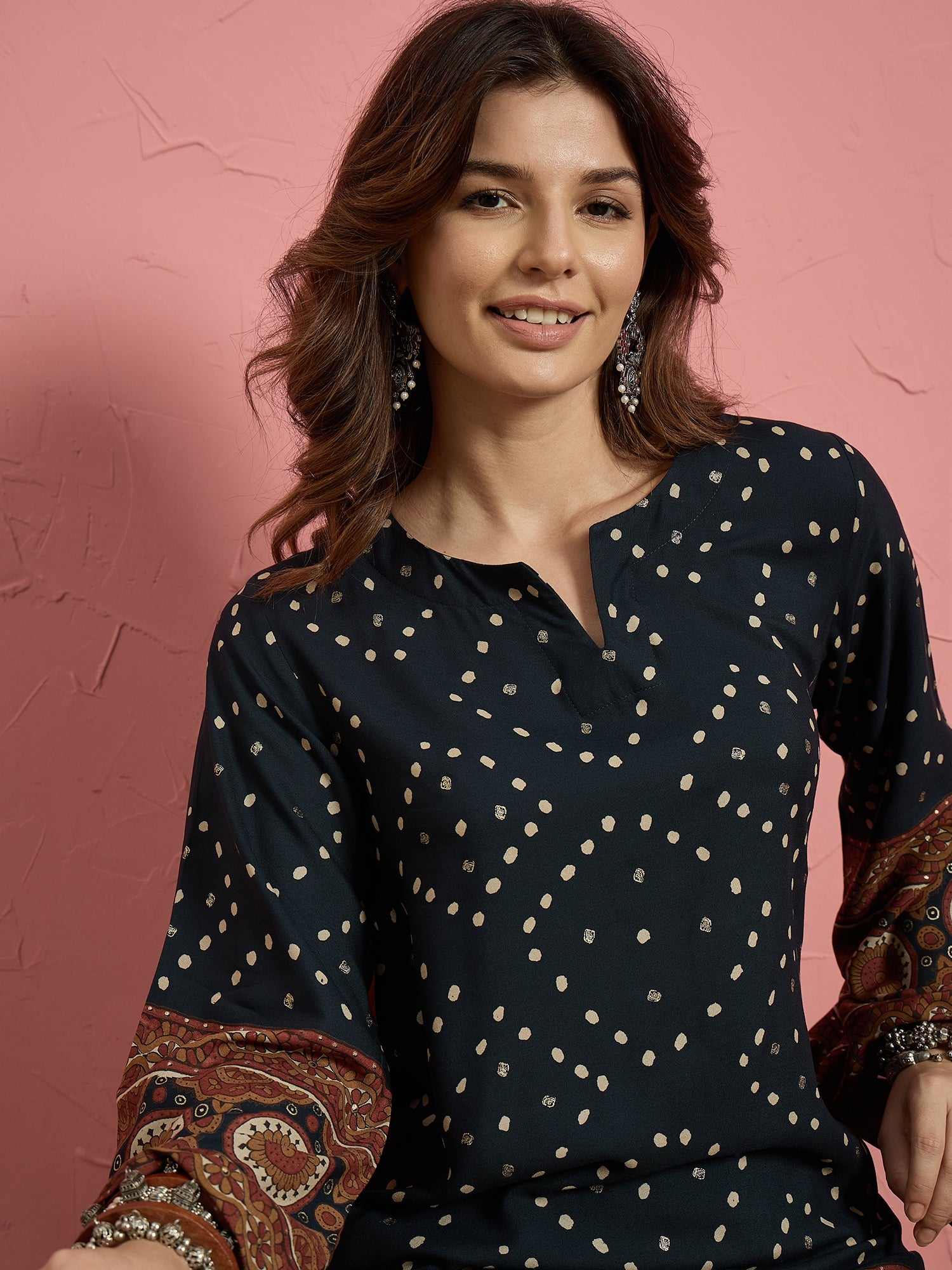 Teal Dot Border Long Sleeve Kurta Set (To be dispatched in 7 -10 days)