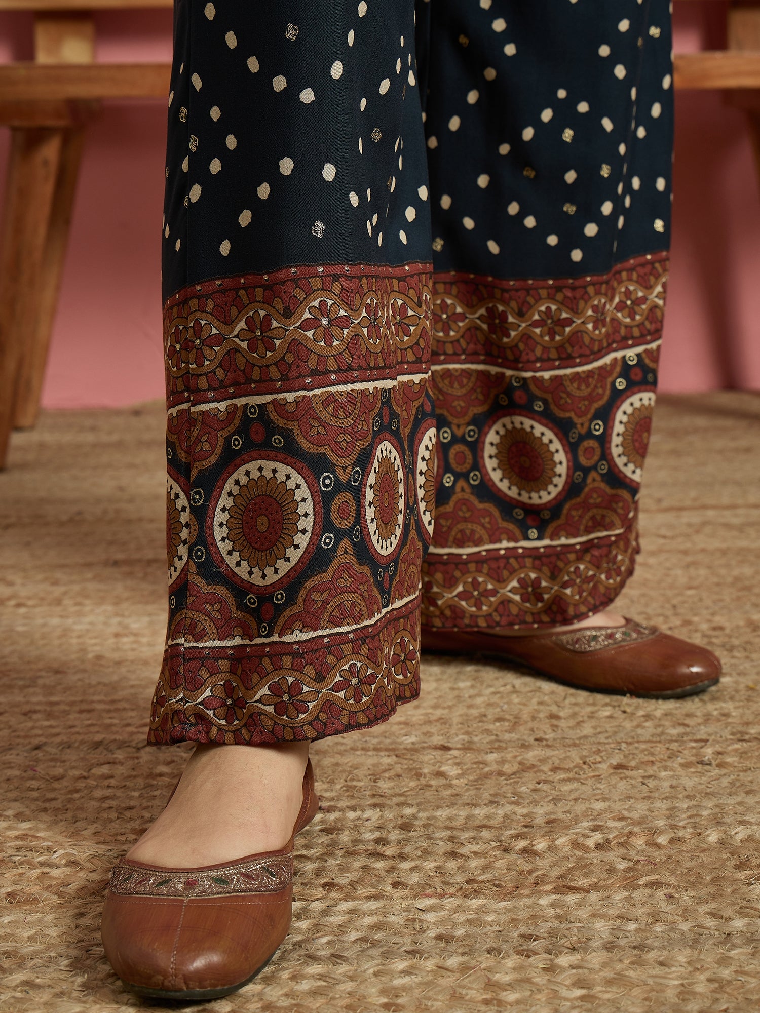 Teal Dot Border Long Sleeve Kurta Set (To be dispatched in 7 -10 days)