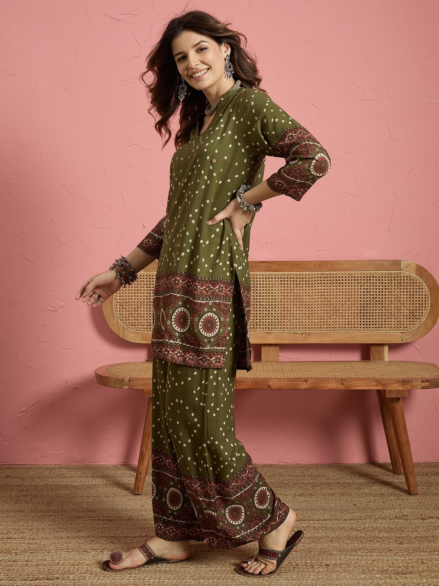 Green Dot Print Border Coord Set (To be dispatched in 7 -10 days)