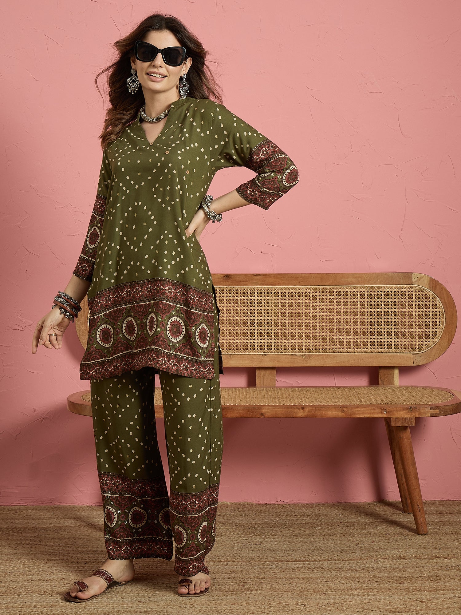 Green Dot Print Border Coord Set (To be dispatched in 7 -10 days)