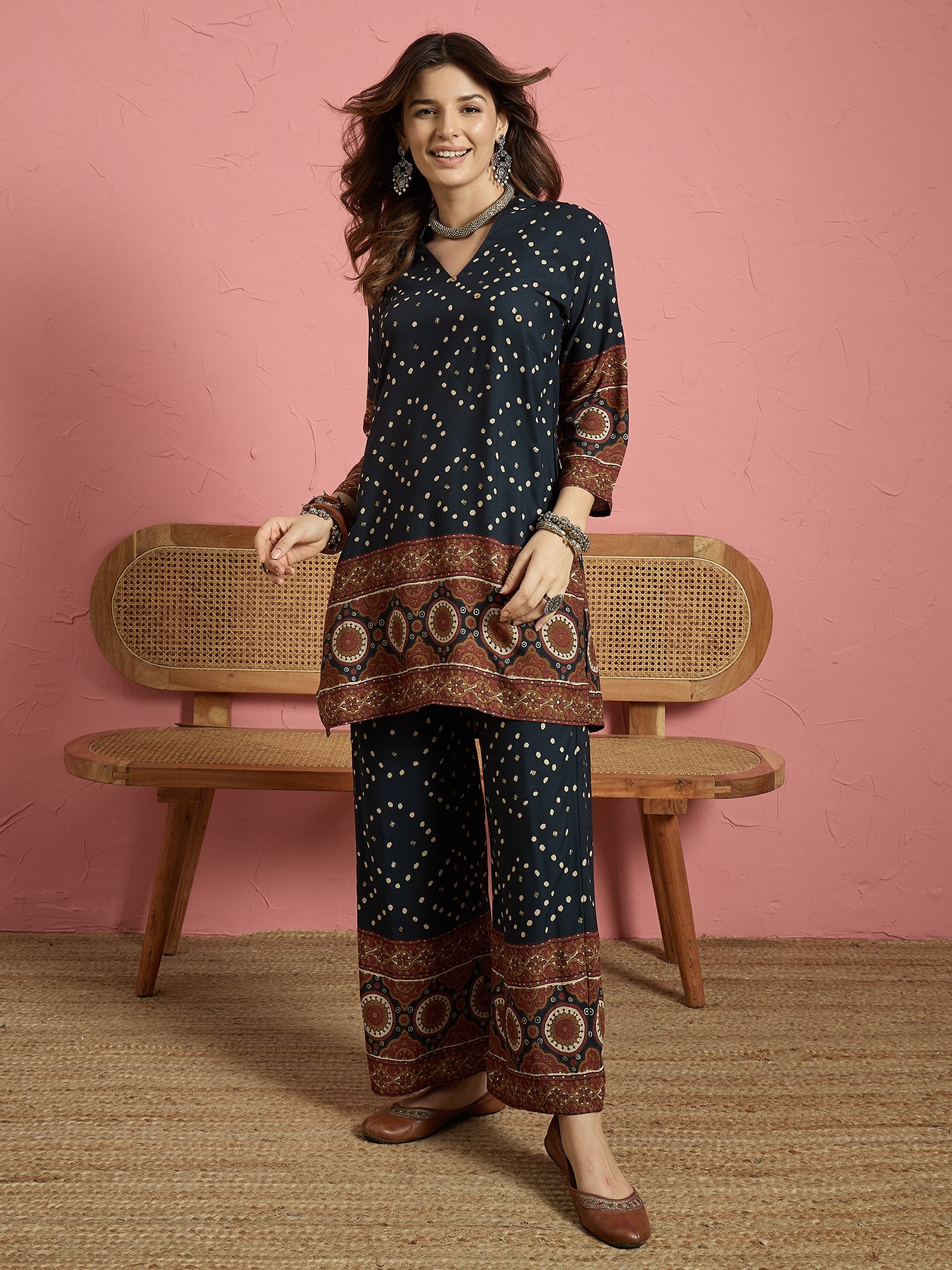 Teal Dot Print Border Coord Set (To be dispatched in 7 -10 days)