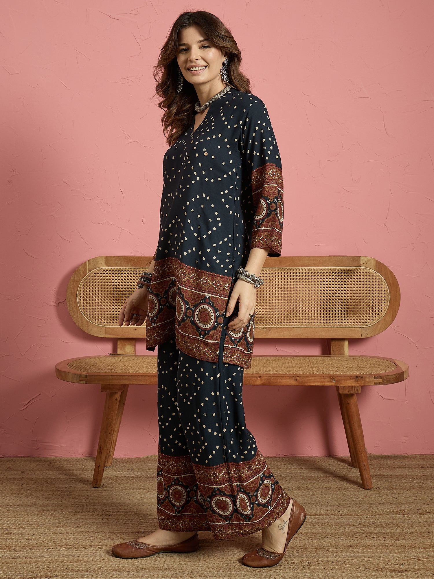Teal Dot Print Border Coord Set (To be dispatched in 7 -10 days)