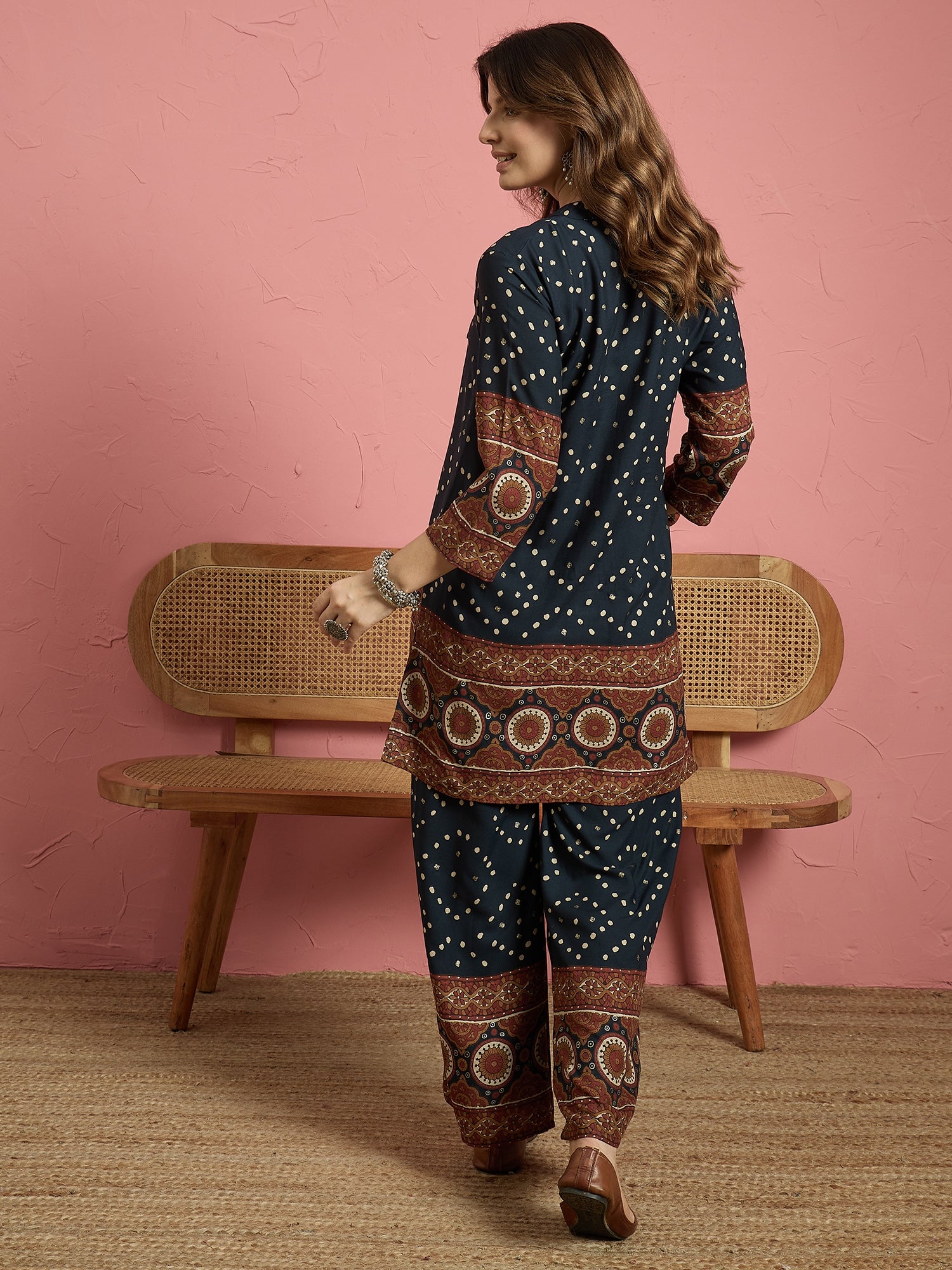 Teal Dot Print Border Coord Set (To be dispatched in 7 -10 days)