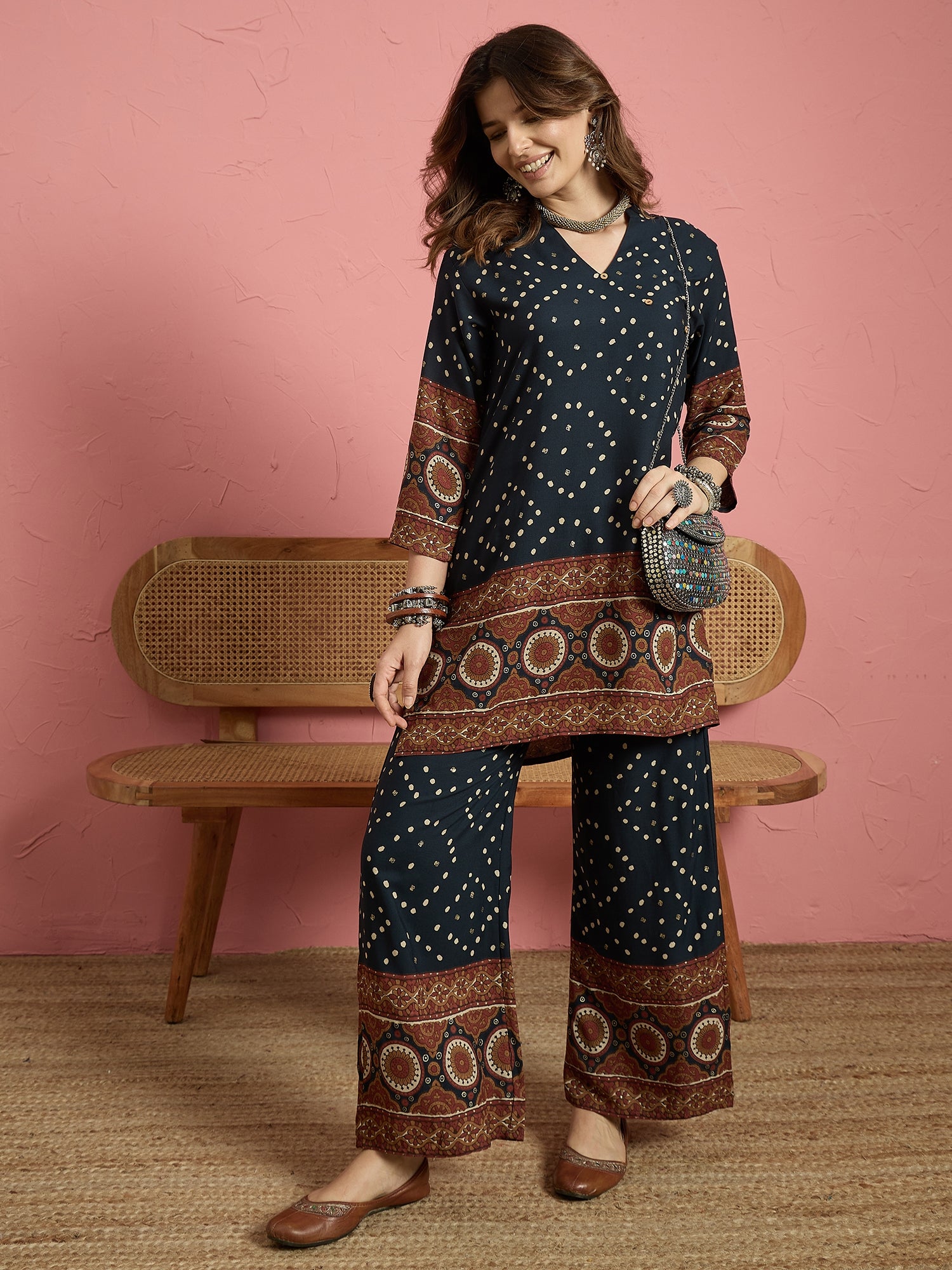 Teal Dot Print Border Coord Set (To be dispatched in 7 -10 days)