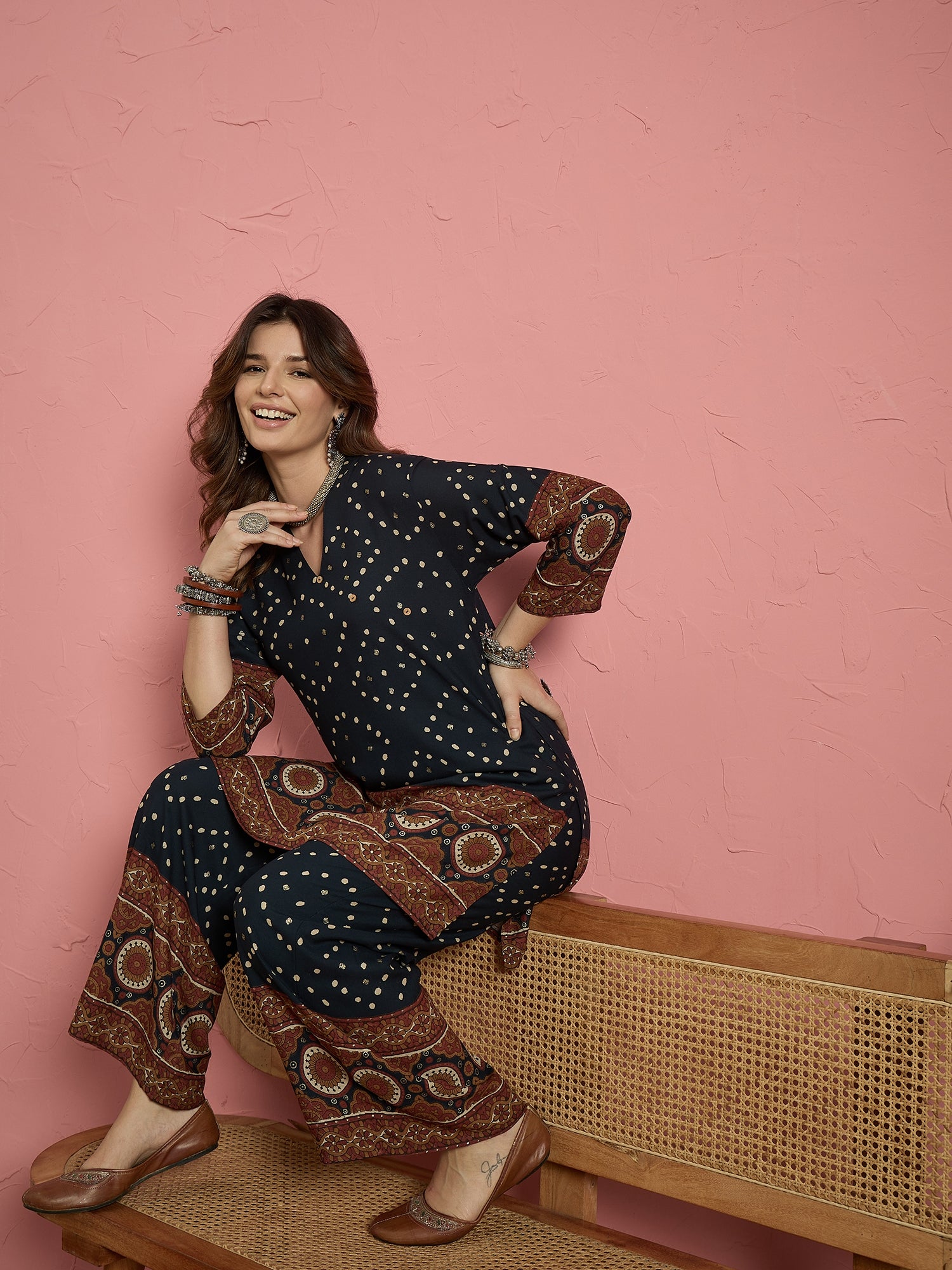 Teal Dot Print Border Coord Set (To be dispatched in 7 -10 days)