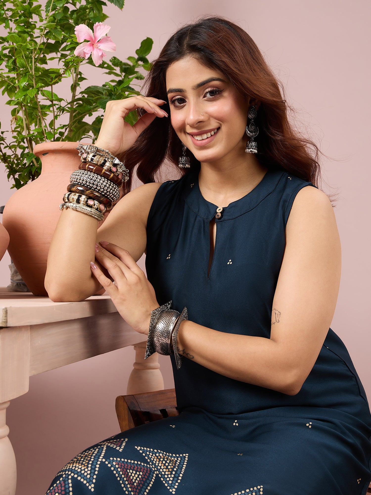 Teal Dot Border A-Line Kurta Set (To be dispatched in 7 -10 days)