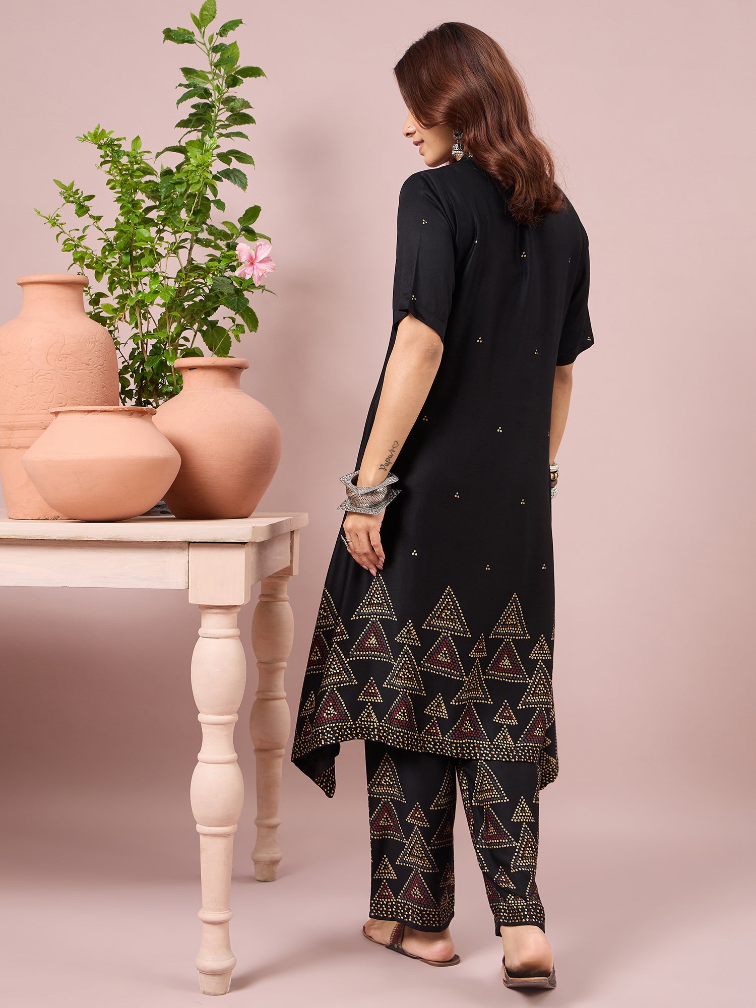 Black Dot Border A-Line Kurta Set (To be dispatched in 7 -10 days)