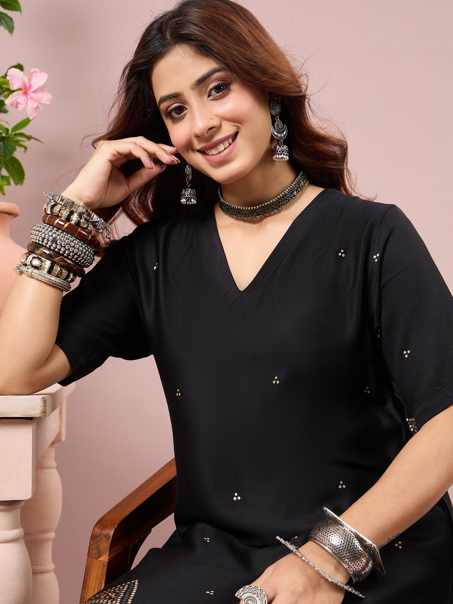 Black Dot Border A-Line Kurta Set (To be dispatched in 7 -10 days)
