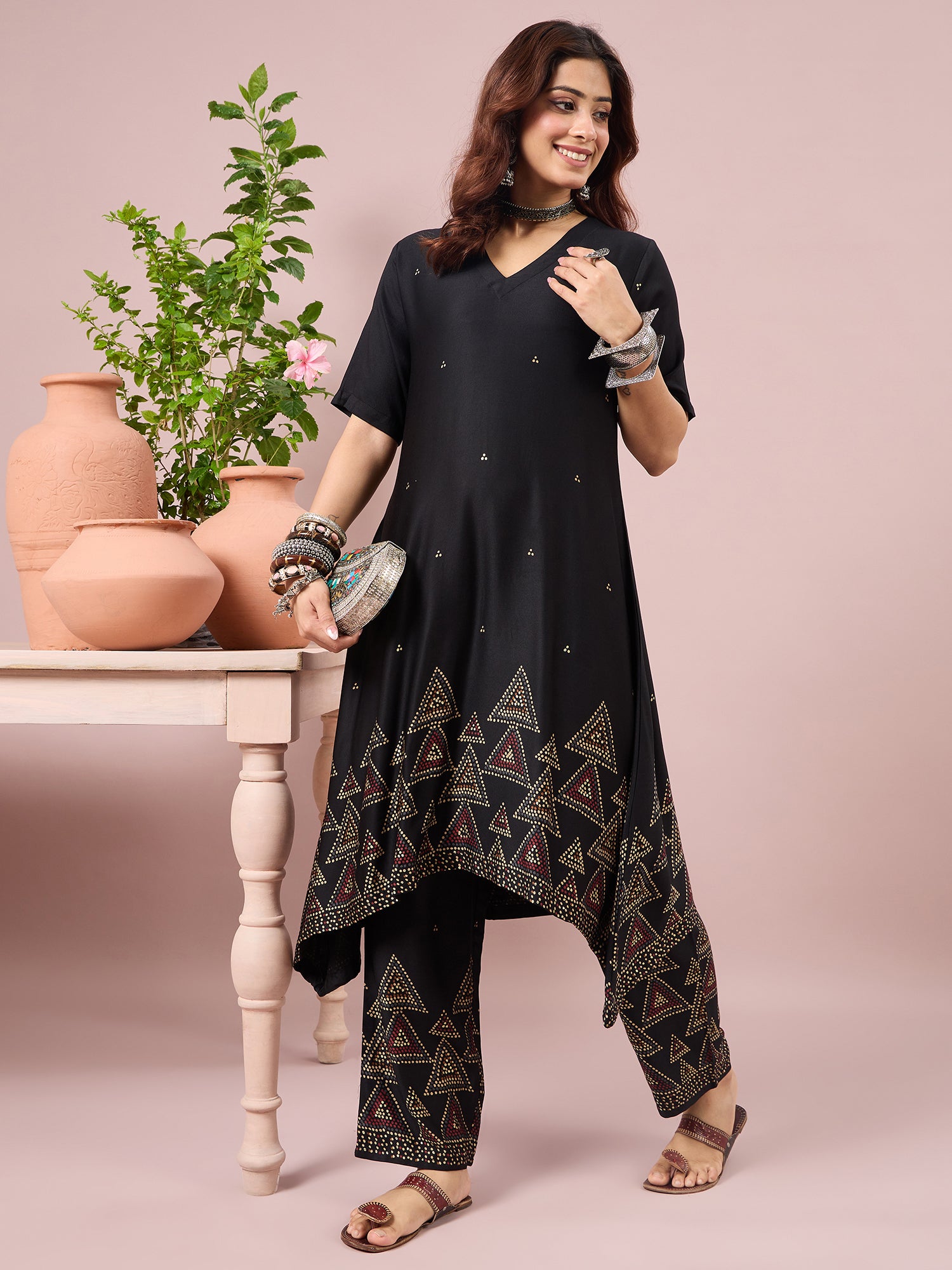 Black Dot Border A-Line Kurta Set (To be dispatched in 7 -10 days)
