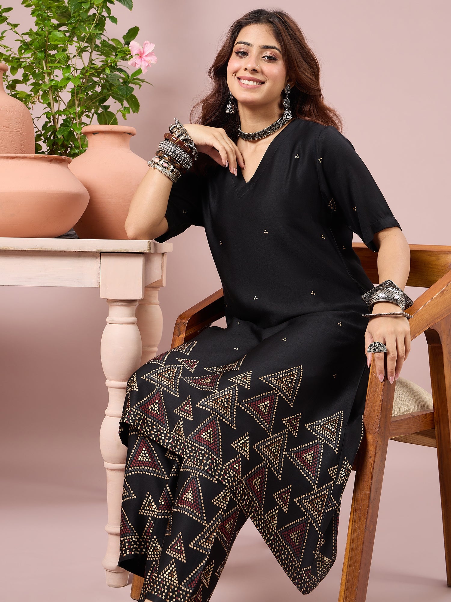 Black Dot Border A-Line Kurta Set (To be dispatched in 7 -10 days)