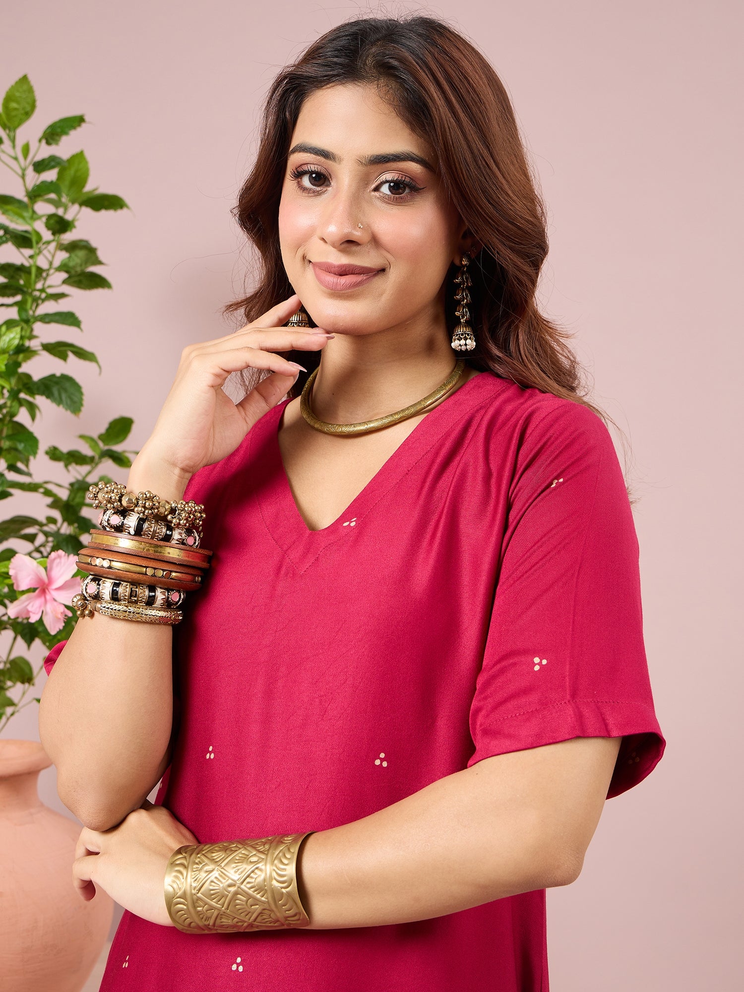 Magenta Dot Border A-Line Kurta Set (To be dispatched in 7 -10 days)