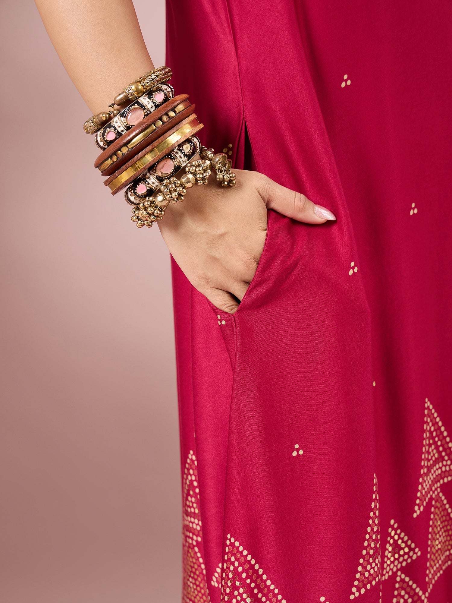 Magenta Dot Border A-Line Kurta Set (To be dispatched in 7 -10 days)