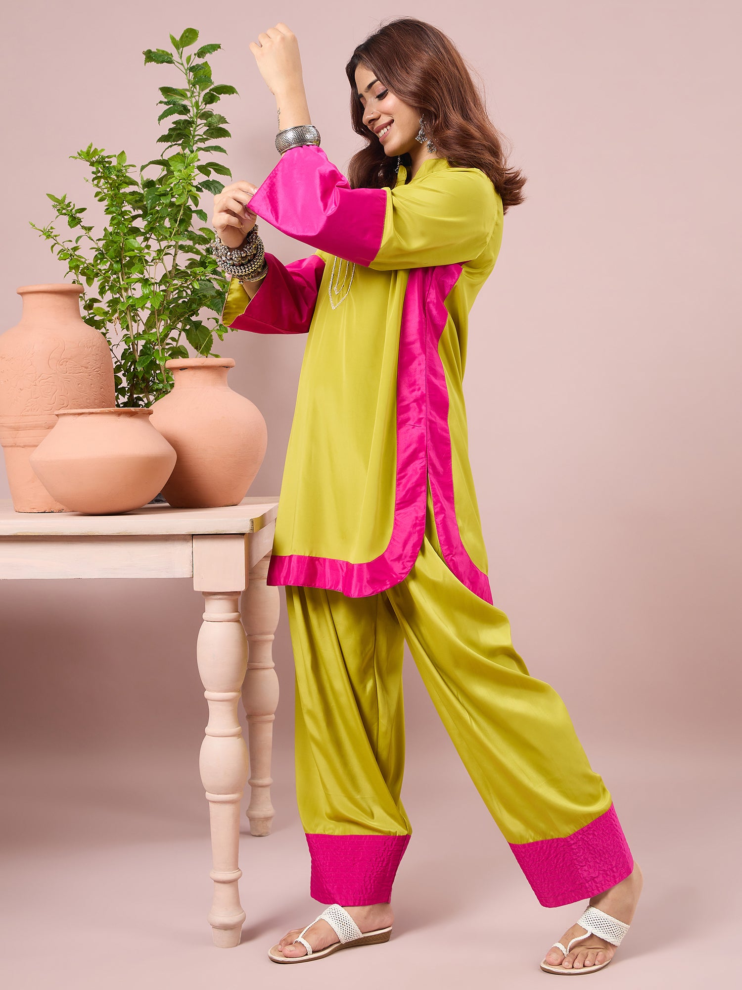 Lime Contrast Kurta Salwar Set (To be dispatched in 7 -10 days)