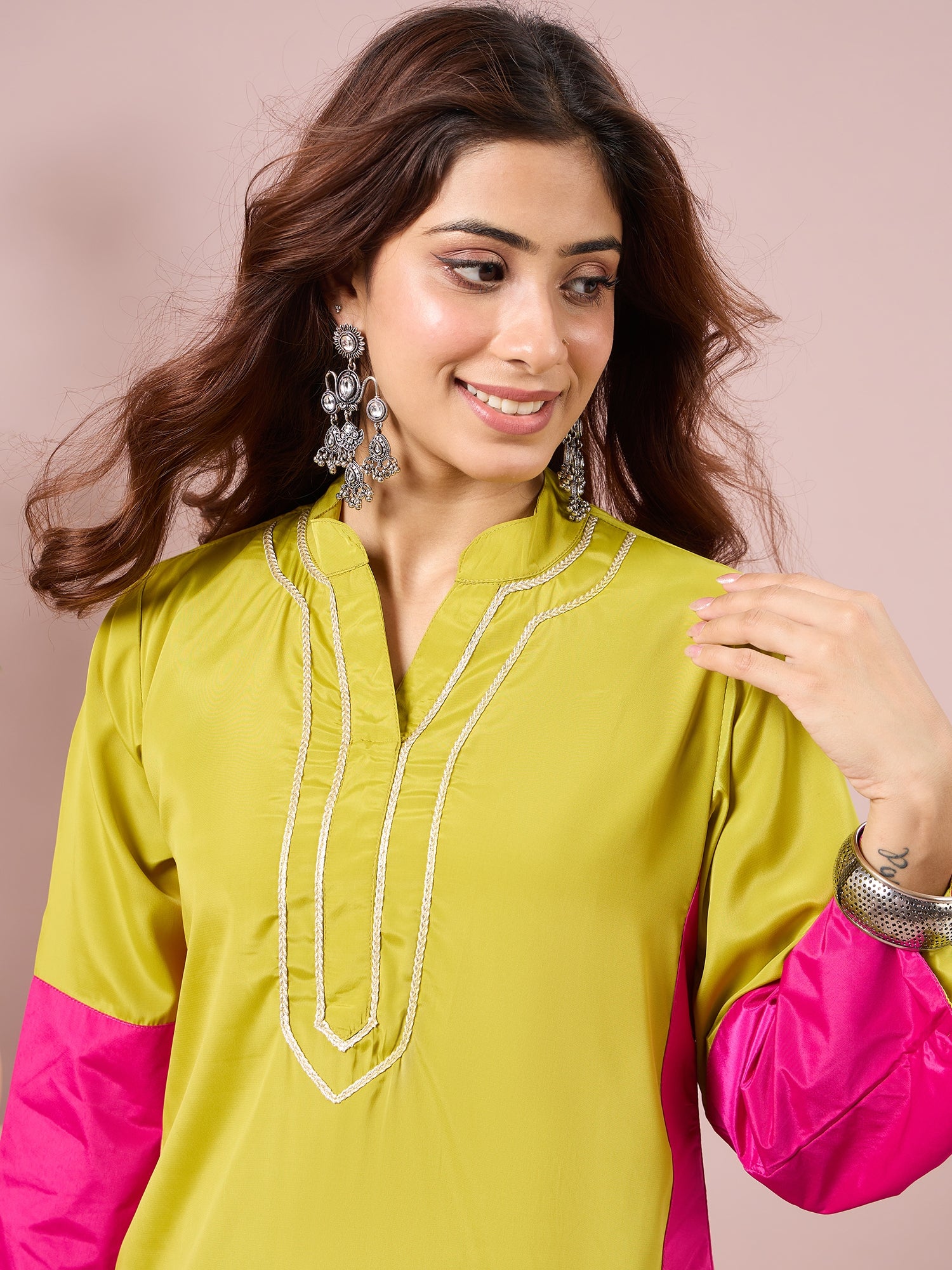 Lime Contrast Kurta Salwar Set (To be dispatched in 7 -10 days)