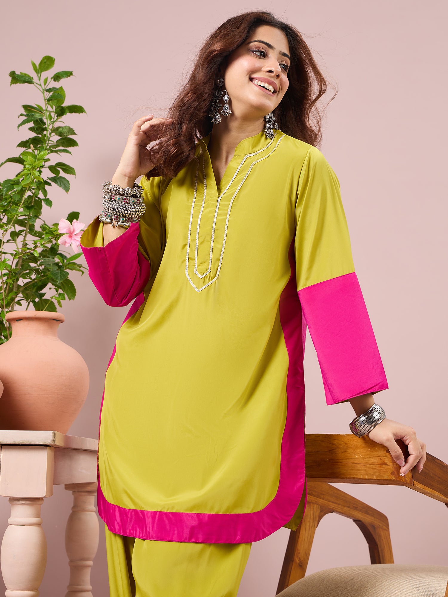 Lime Contrast Kurta Salwar Set (To be dispatched in 7 -10 days)