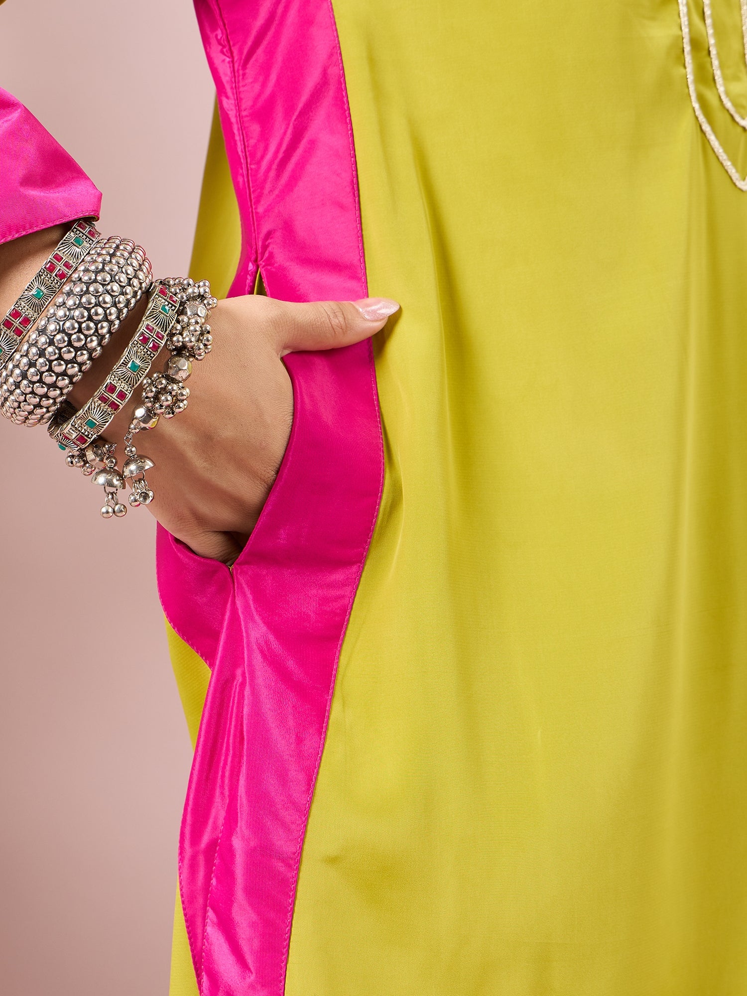 Lime Contrast Kurta Salwar Set (To be dispatched in 7 -10 days)