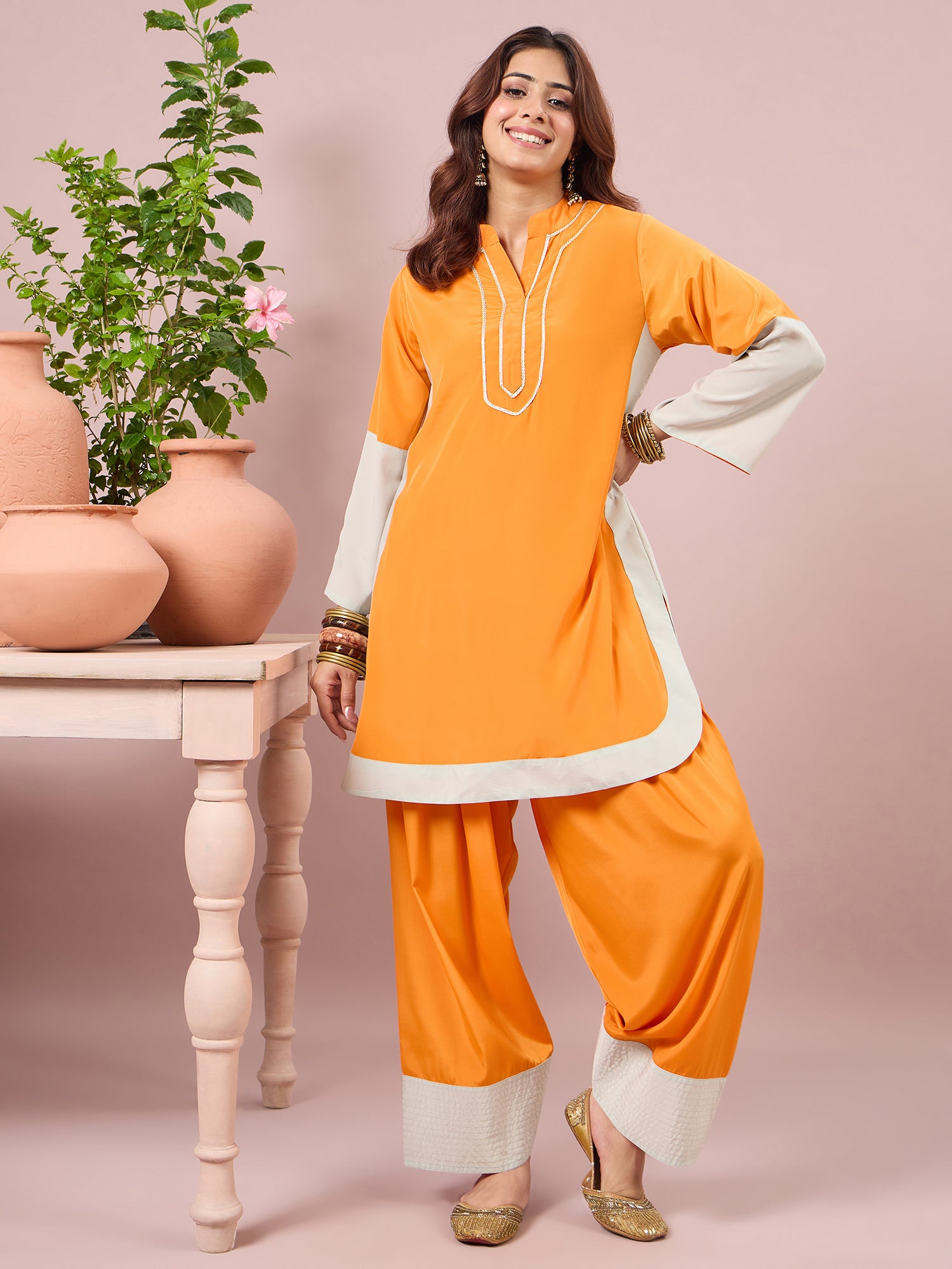 Orange Contrast Kurta Salwar Set (To be dispatched in 7 -10 days)