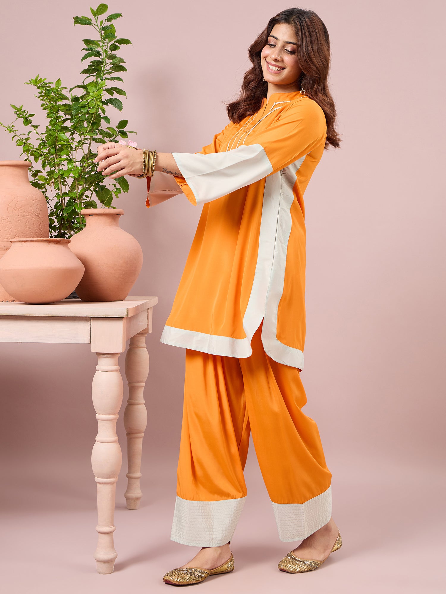 Orange Contrast Kurta Salwar Set (To be dispatched in 7 -10 days)