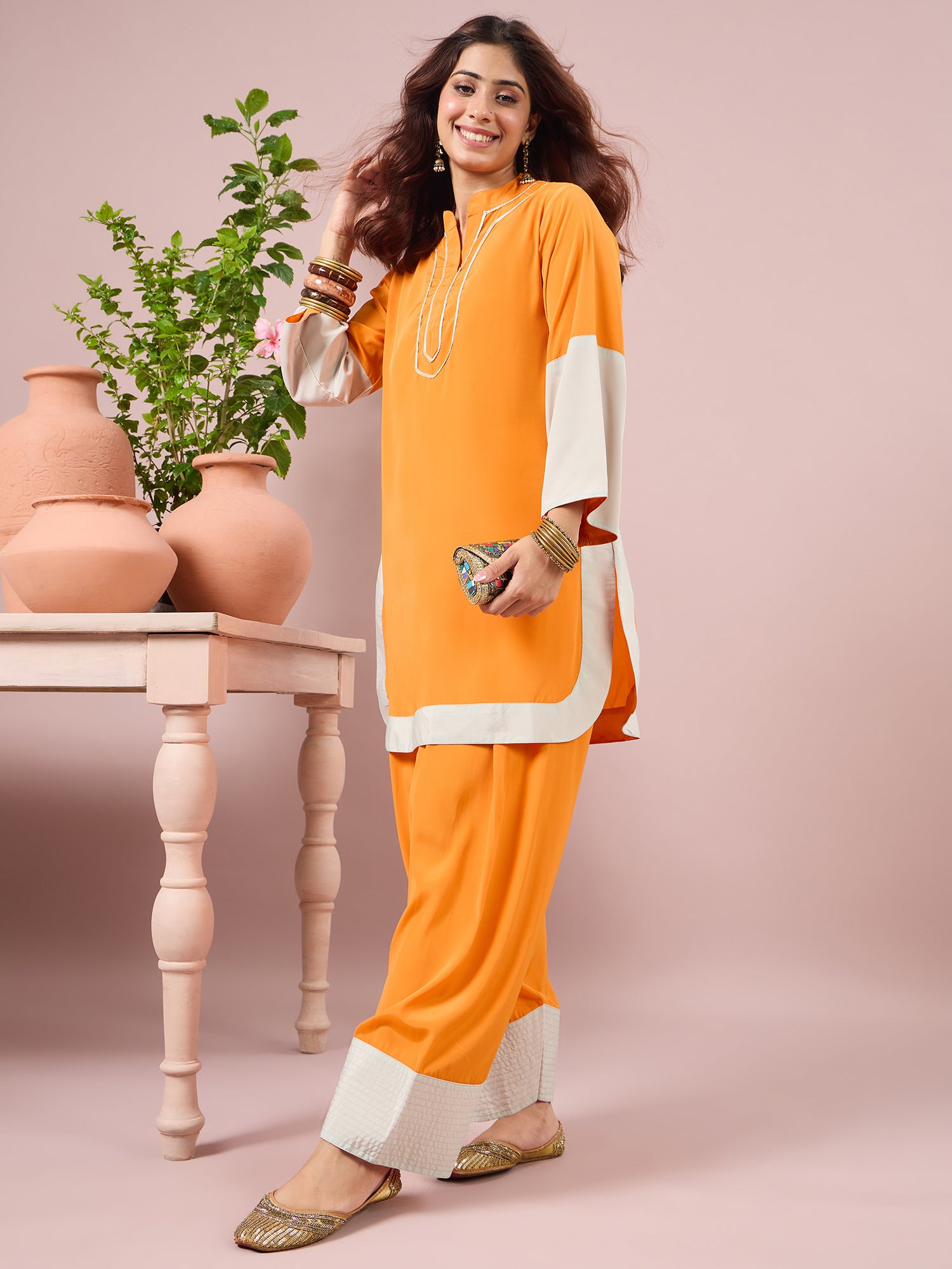 Orange Contrast Kurta Salwar Set (To be dispatched in 7 -10 days)