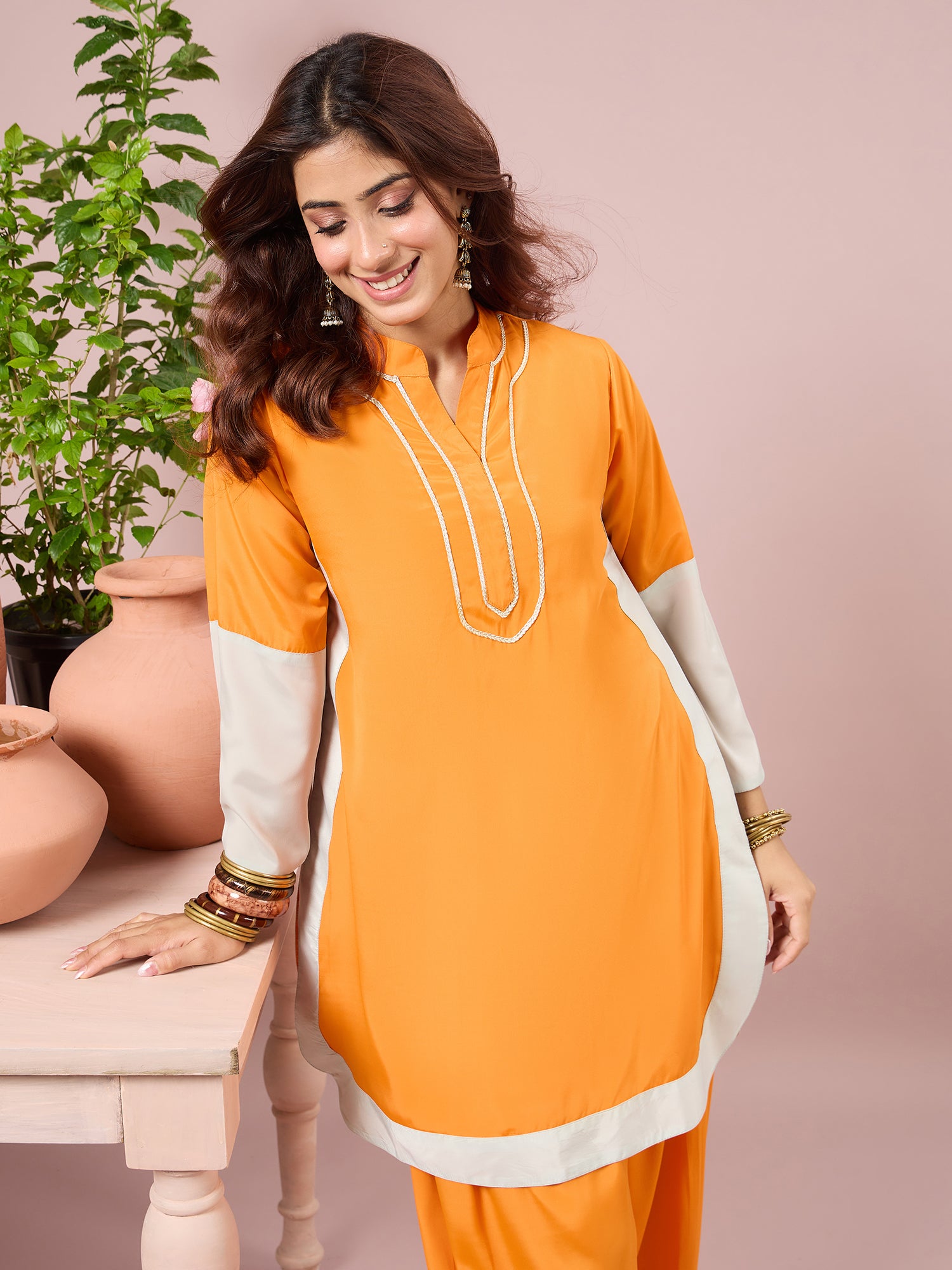 Orange Contrast Kurta Salwar Set (To be dispatched in 7 -10 days)