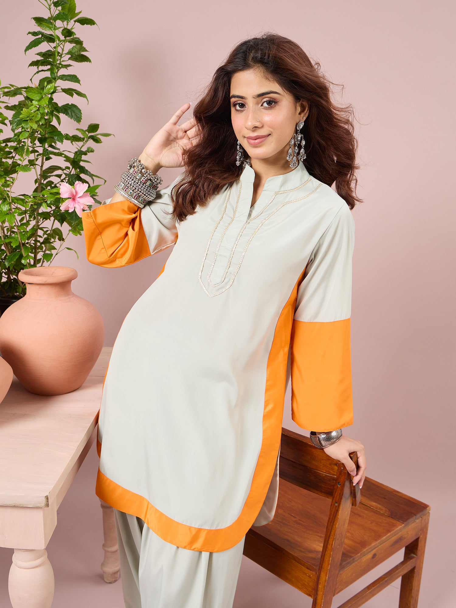 Mint Green Contrast Kurta Salwar Set (To be dispatched in 7 -10 days)