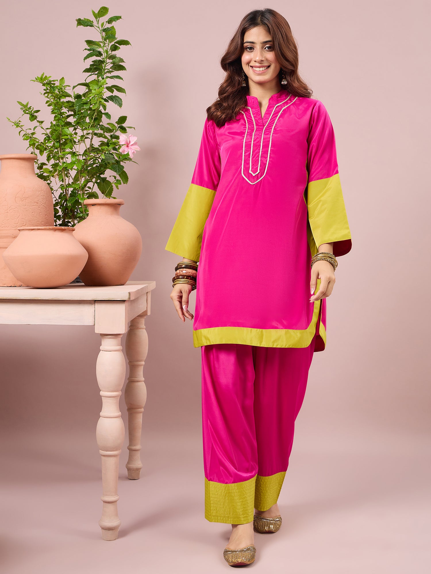 Magenta Contrast Kurta Salwar Set (To be dispatched in 7 -10 days)