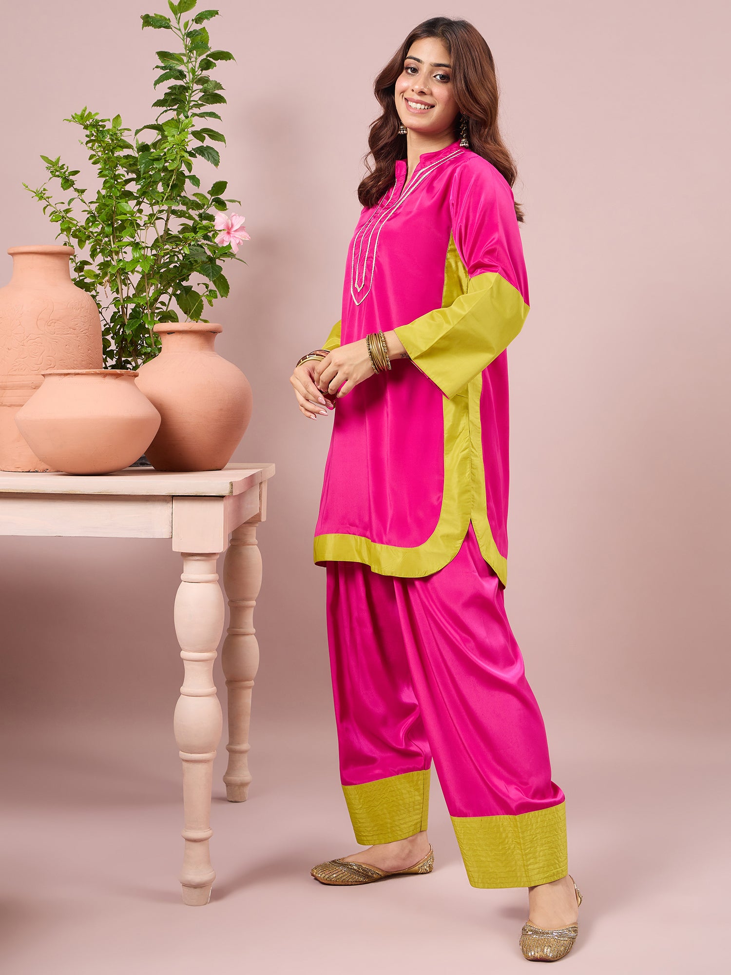 Magenta Contrast Kurta Salwar Set (To be dispatched in 7 -10 days)