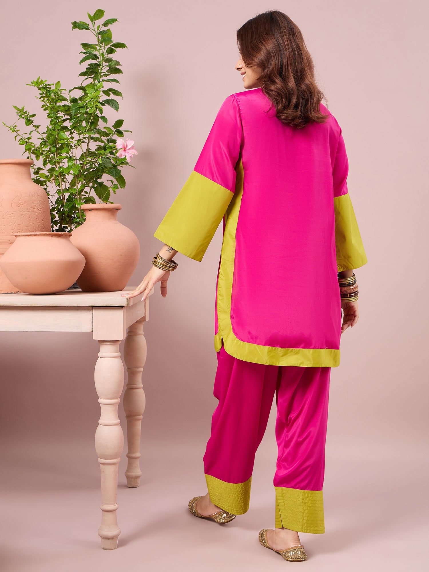 Magenta Contrast Kurta Salwar Set (To be dispatched in 7 -10 days)