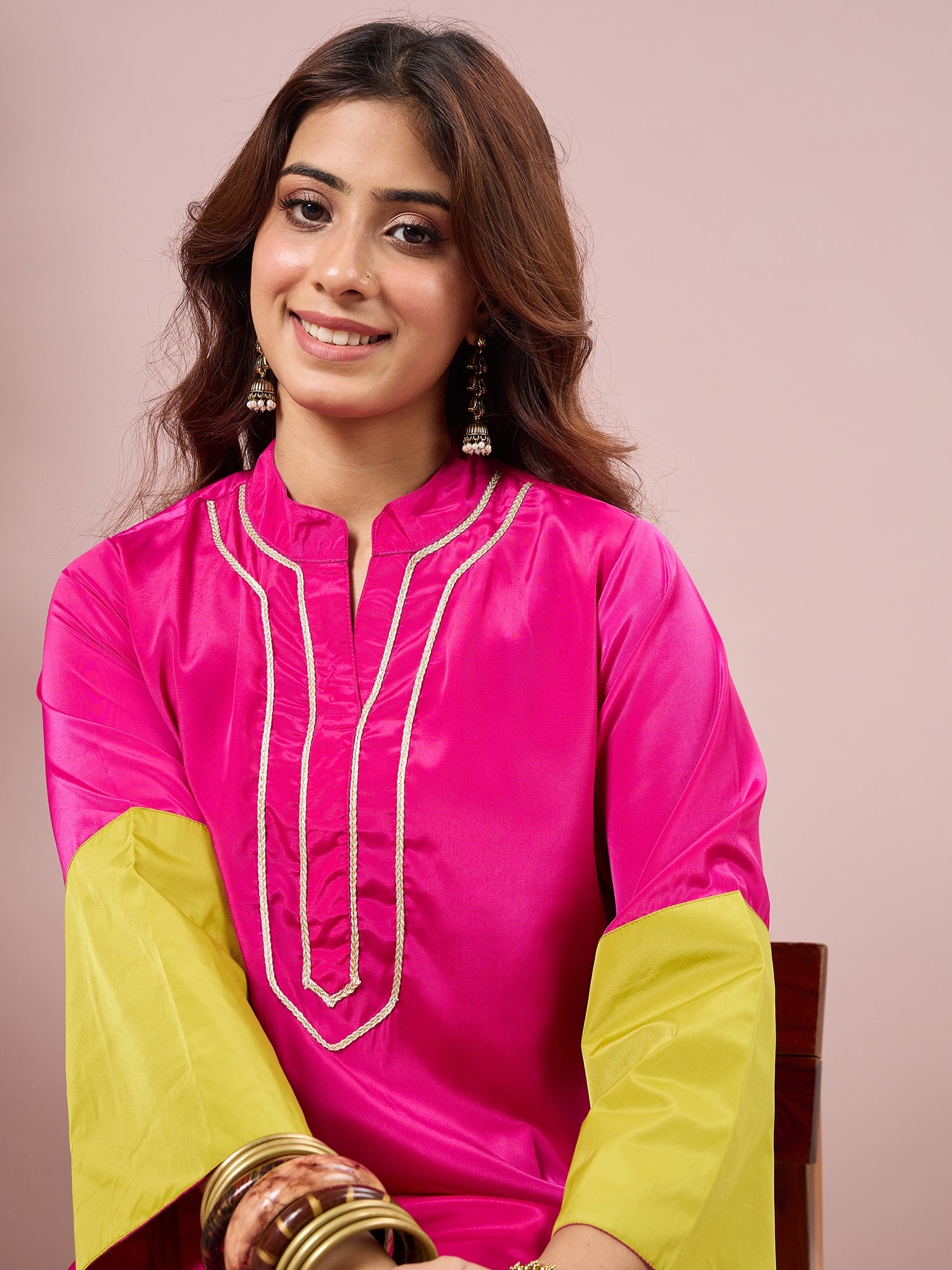 Magenta Contrast Kurta Salwar Set (To be dispatched in 7 -10 days)