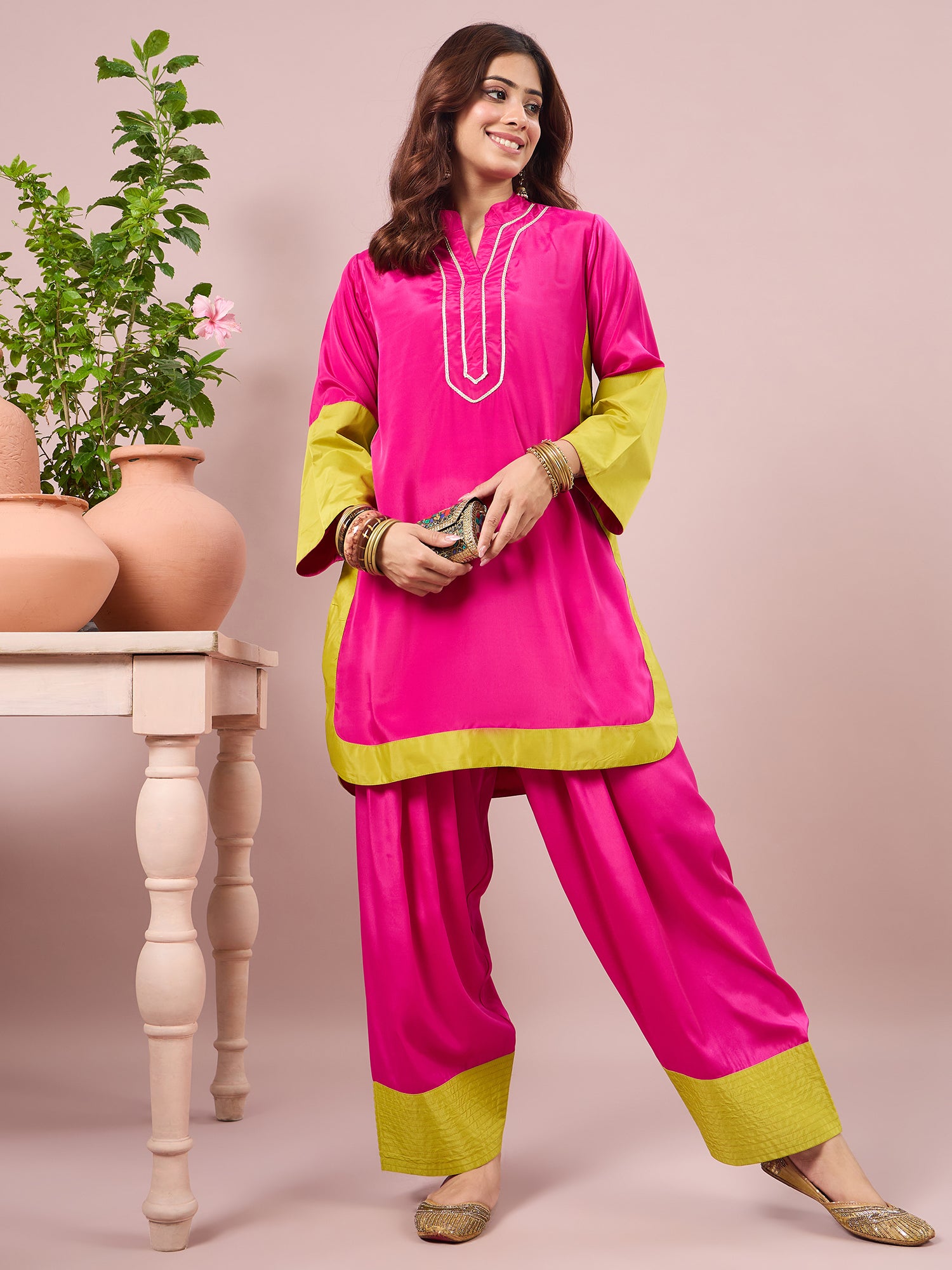 Magenta Contrast Kurta Salwar Set (To be dispatched in 7 -10 days)