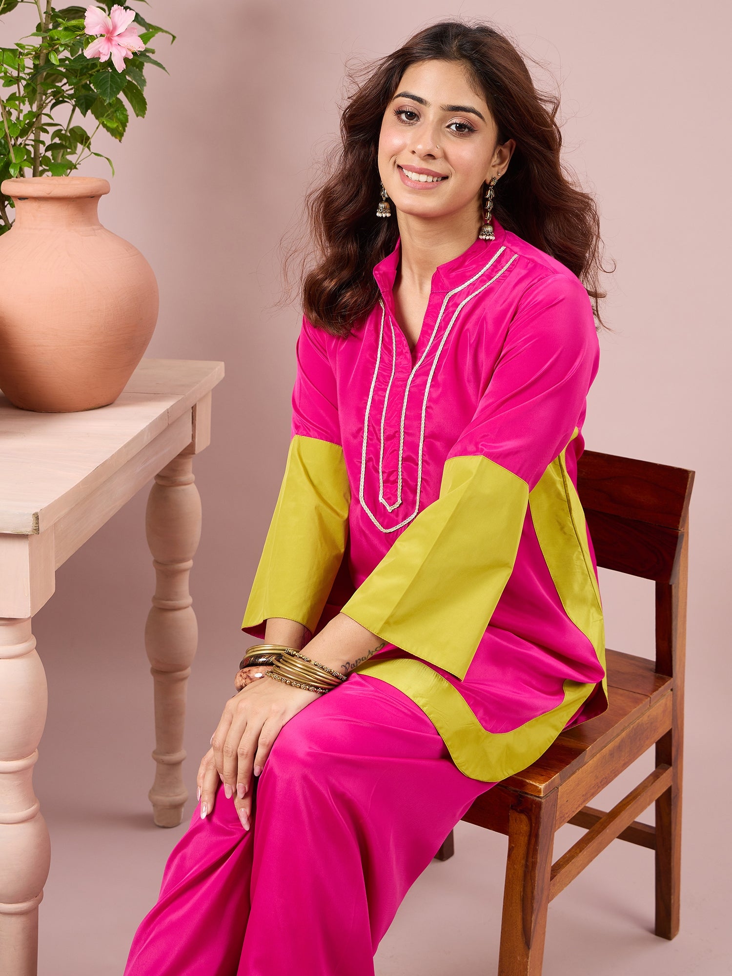 Magenta Contrast Kurta Salwar Set (To be dispatched in 7 -10 days)