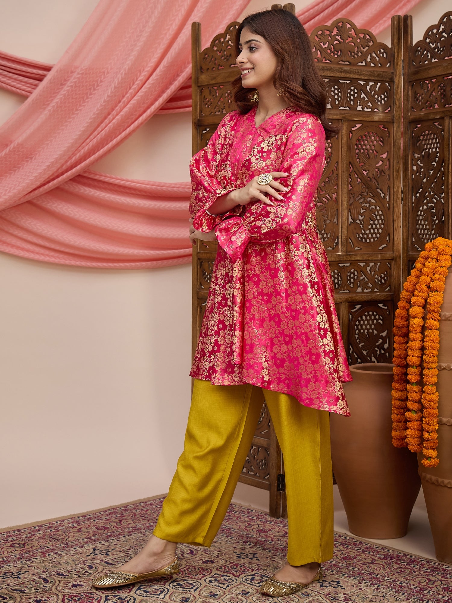 Pink Kurta Yellow Pant Set (To be dispatched in 7 -10 days)