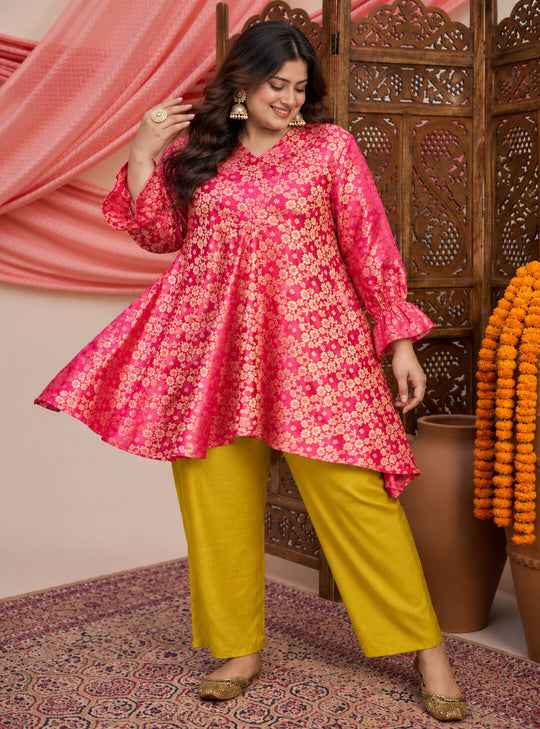 Pink Kurta Yellow Pant Set