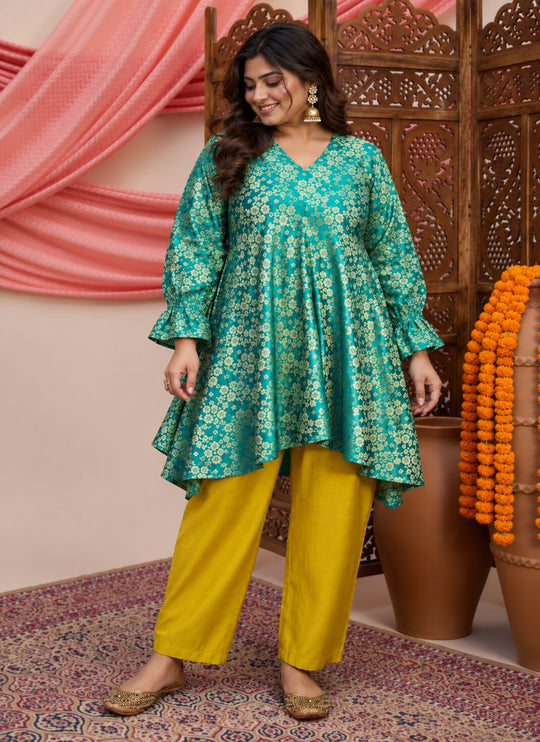 Green Kurta Yellow Pant Set