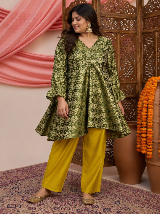 Green Kurta Yellow Pant Set