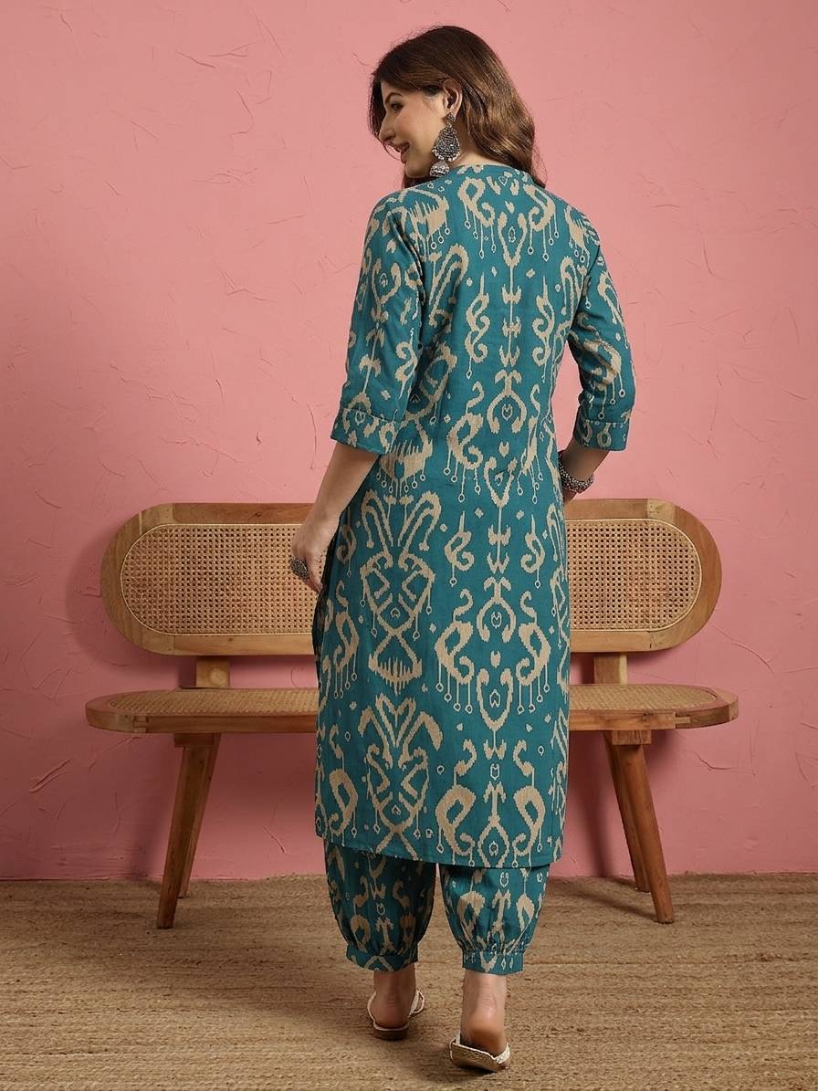 Teal Damask  Button Afghani Set (To be dispatched in 7 -10 days)