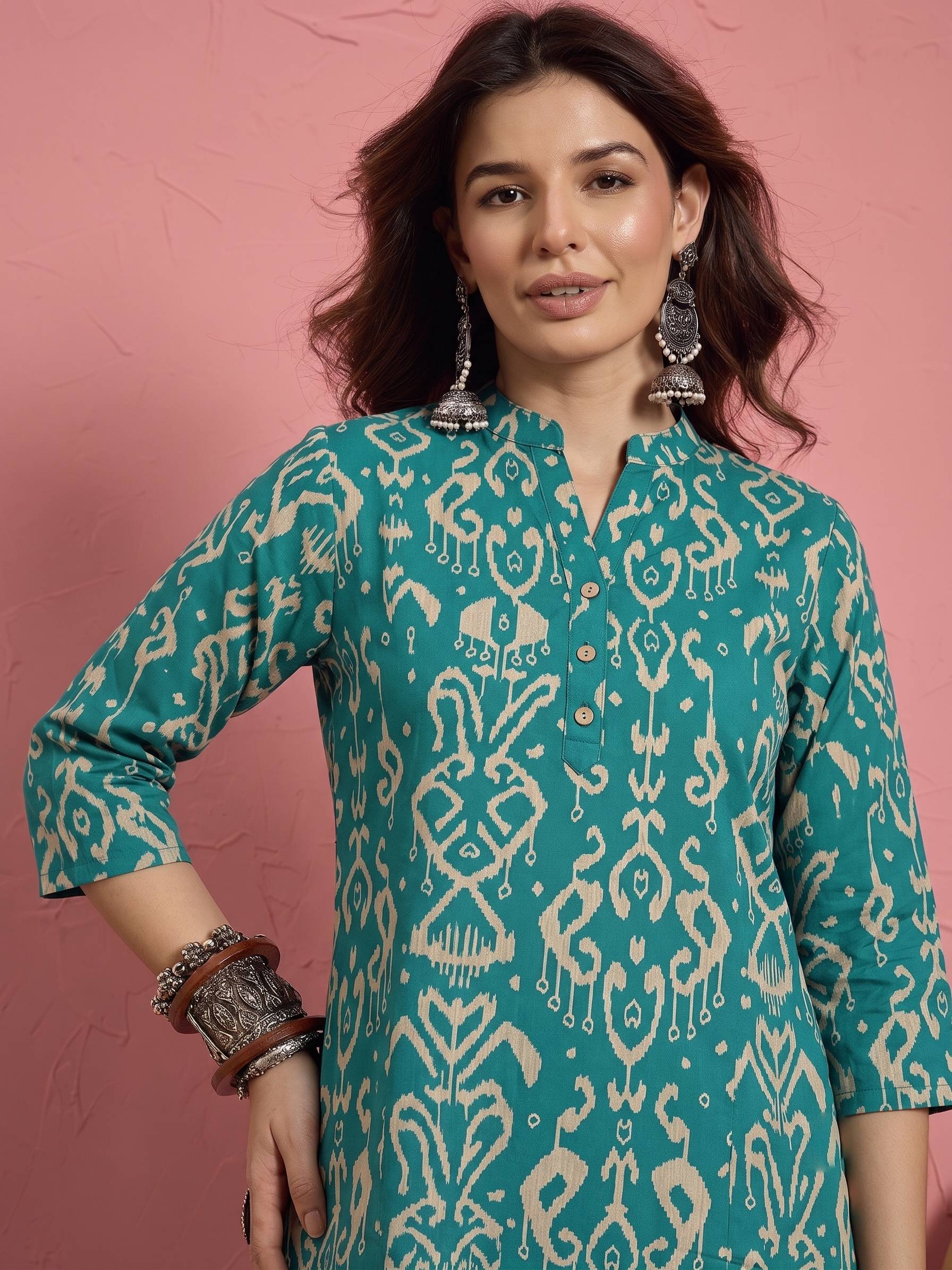 Teal Damask  Button Afghani Set (To be dispatched in 7 -10 days)
