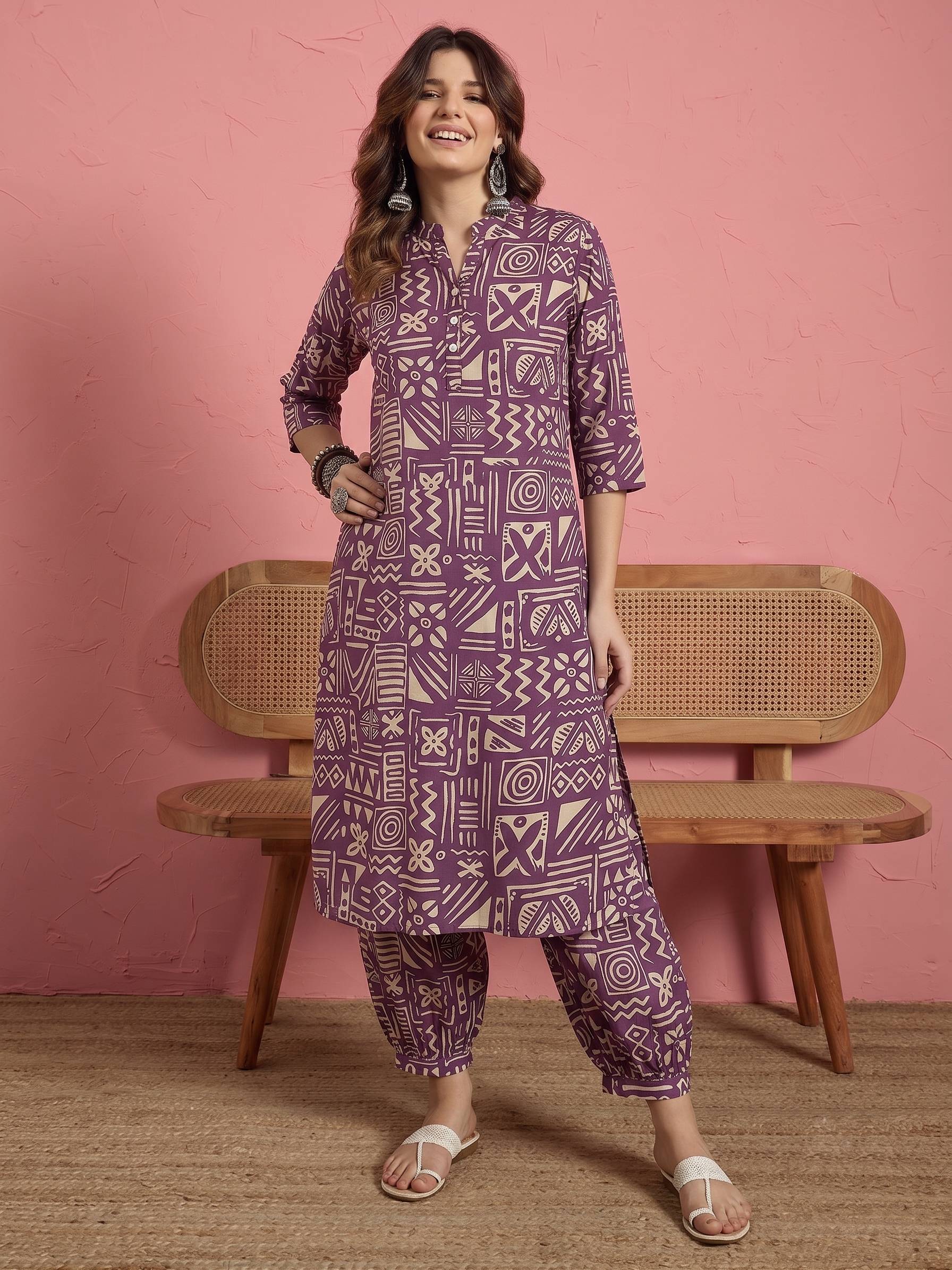 Dusty Mauve Ethnic Button Afghani Set(To be dispatched in 7 -10 days)